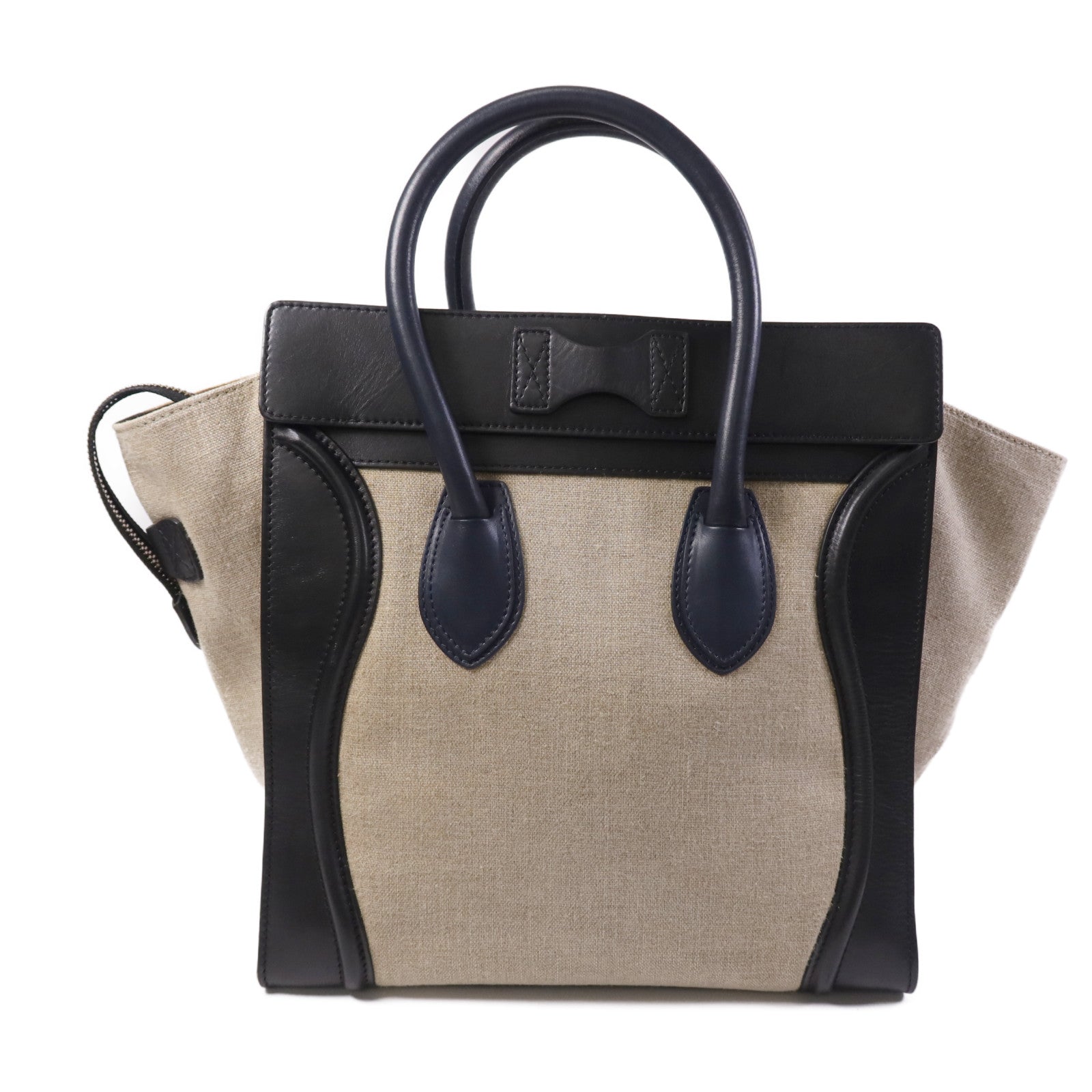 CELINE 麻質/牛皮皮革Mini Luggage金扣手挽袋