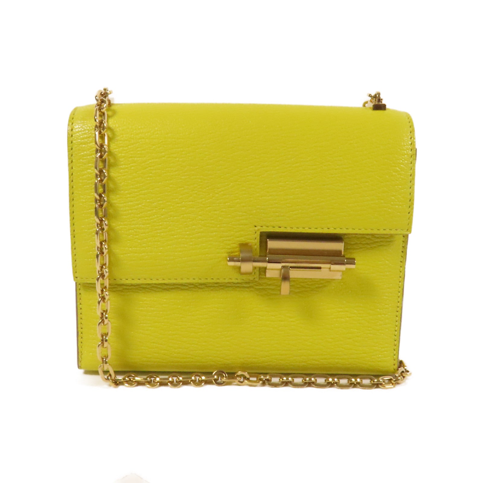 HERMES Chevre皮革Verrou Mini金扣鏈帶肩背袋Lime
