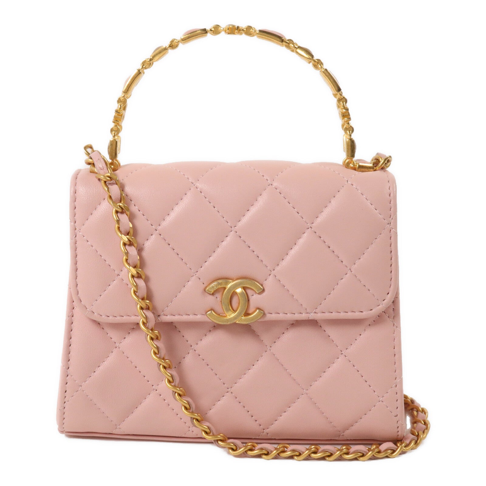 CHANEL 羊皮皮革Mini Top Handle鏈帶手挽肩背兩用袋