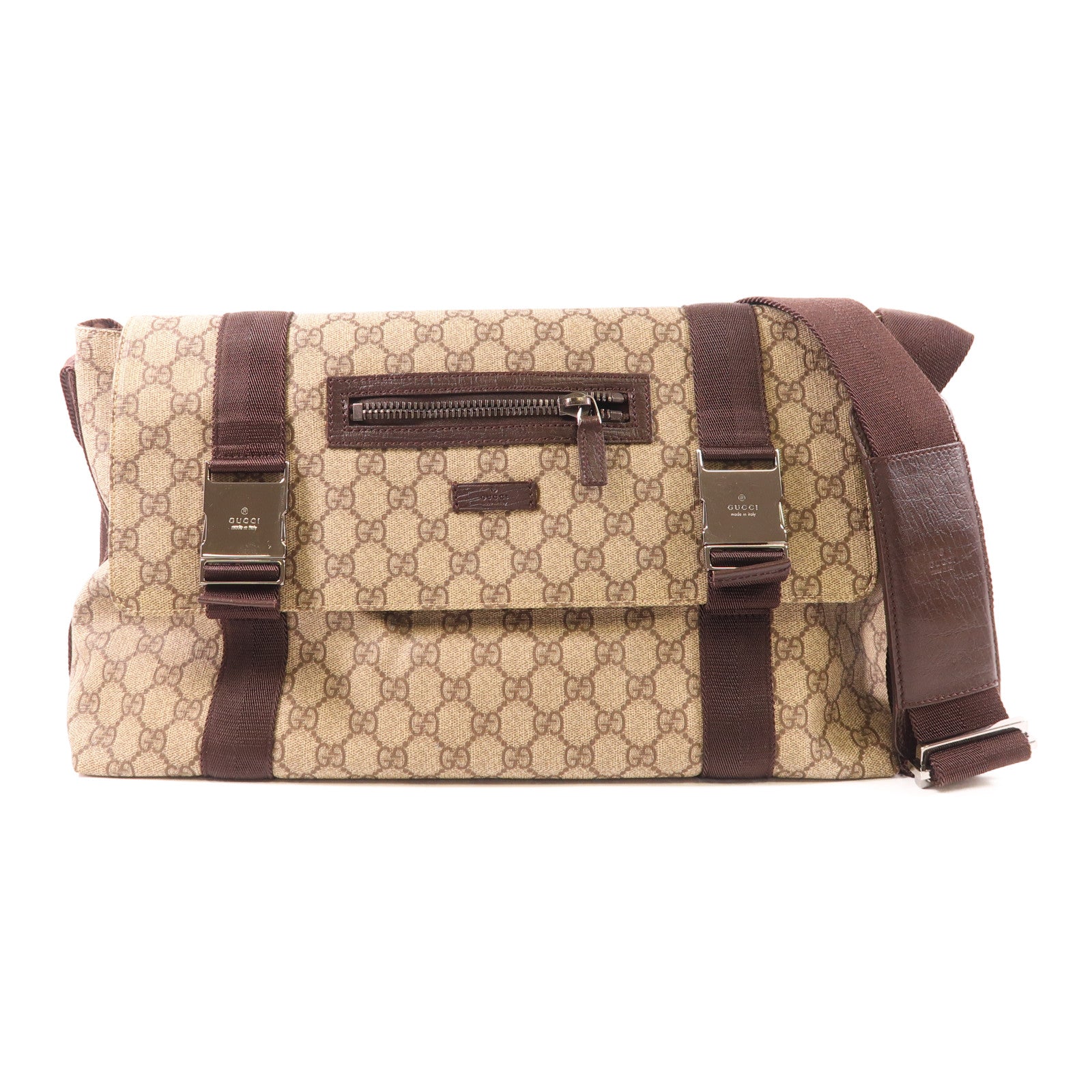 GUCCI 塗層帆布Messenger銀扣肩背袋
