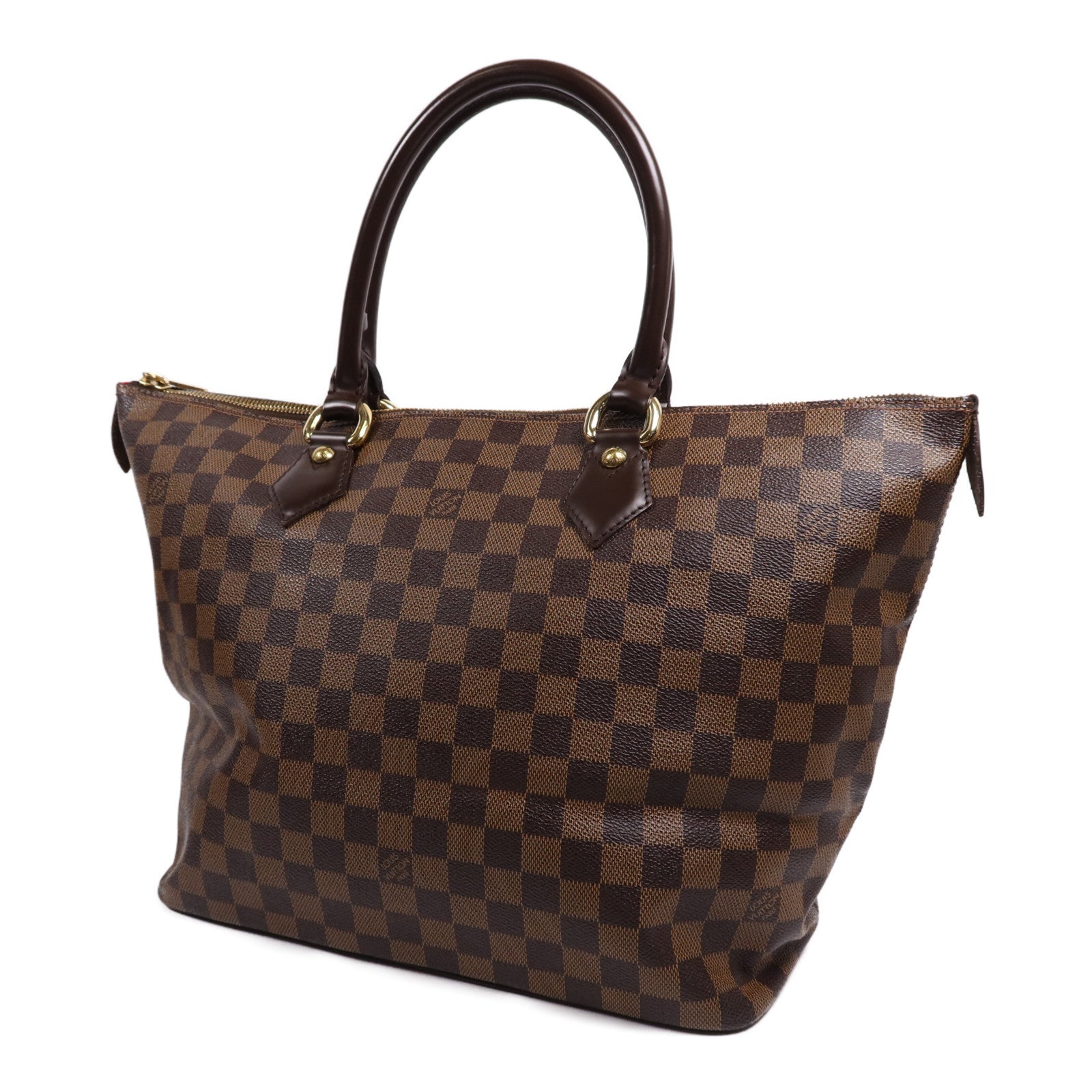 LOUIS VUITTON Damier Saleya MM金扣肩背袋/手挽袋棕色