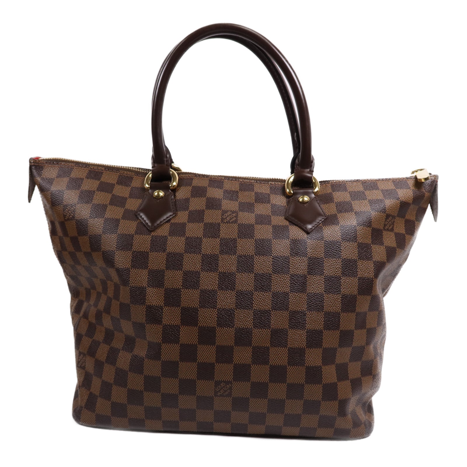 LOUIS VUITTON Damier Saleya MM金扣肩背袋/手挽袋棕色