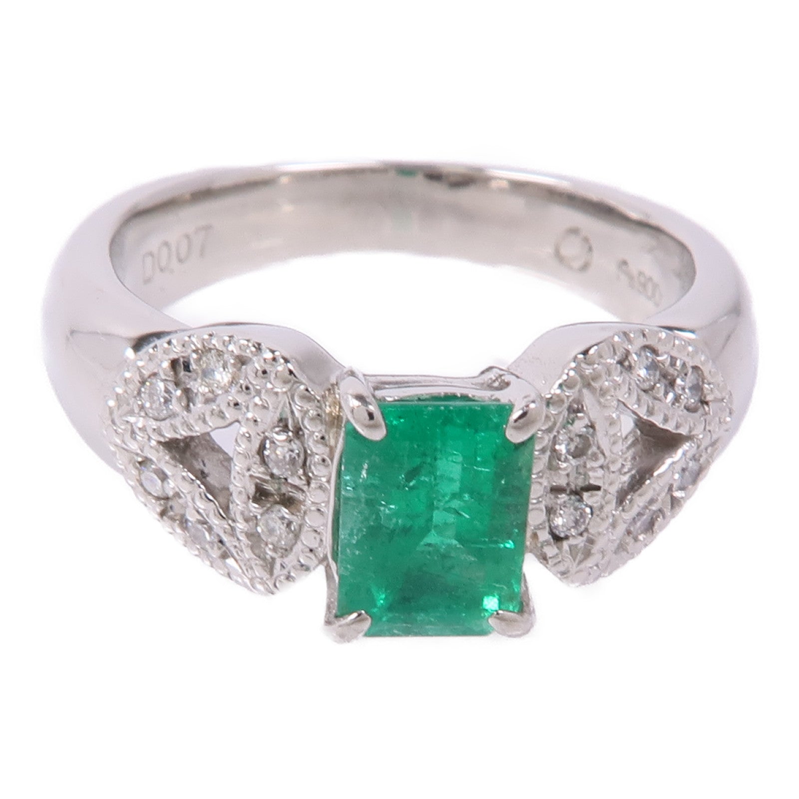 JEWELRY 【激減優惠】PT900鉑金Emerald/Diamond Ring綠寶石/鑽石戒指US#5.25