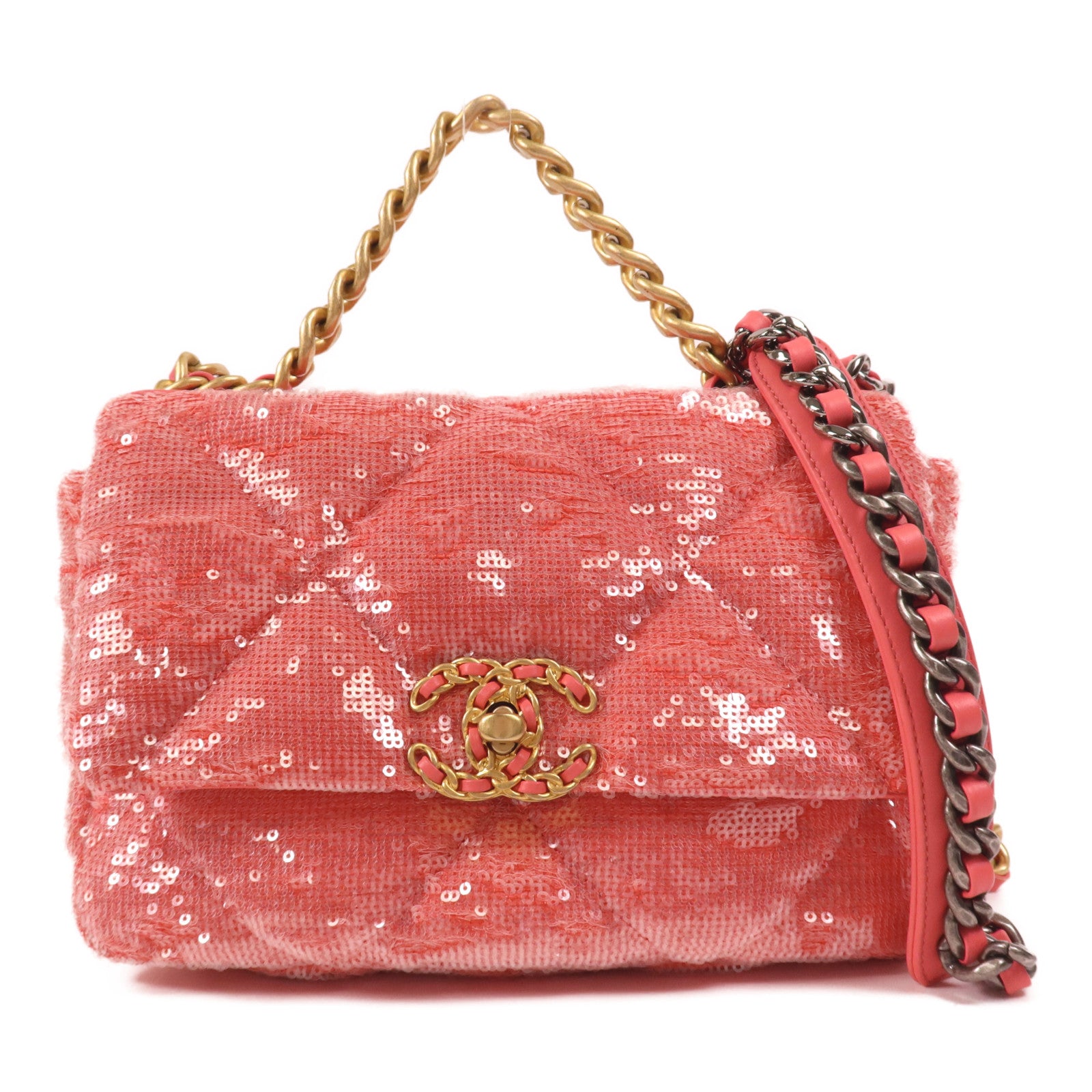 CHANEL 亮片Chanel 19 Sequin Flap Bag金扣手挽肩背兩用袋