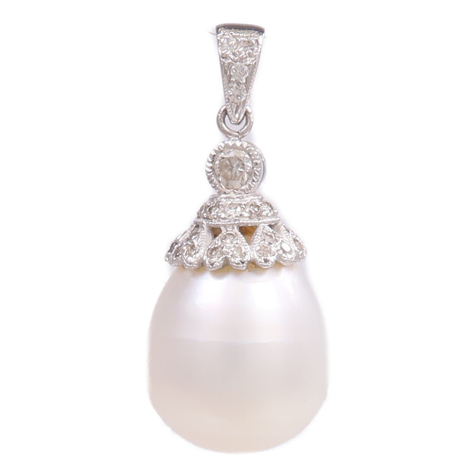 JEWELRY 18K白金Pearl Diamond Pendant Top珍珠/鑽石吊墜
