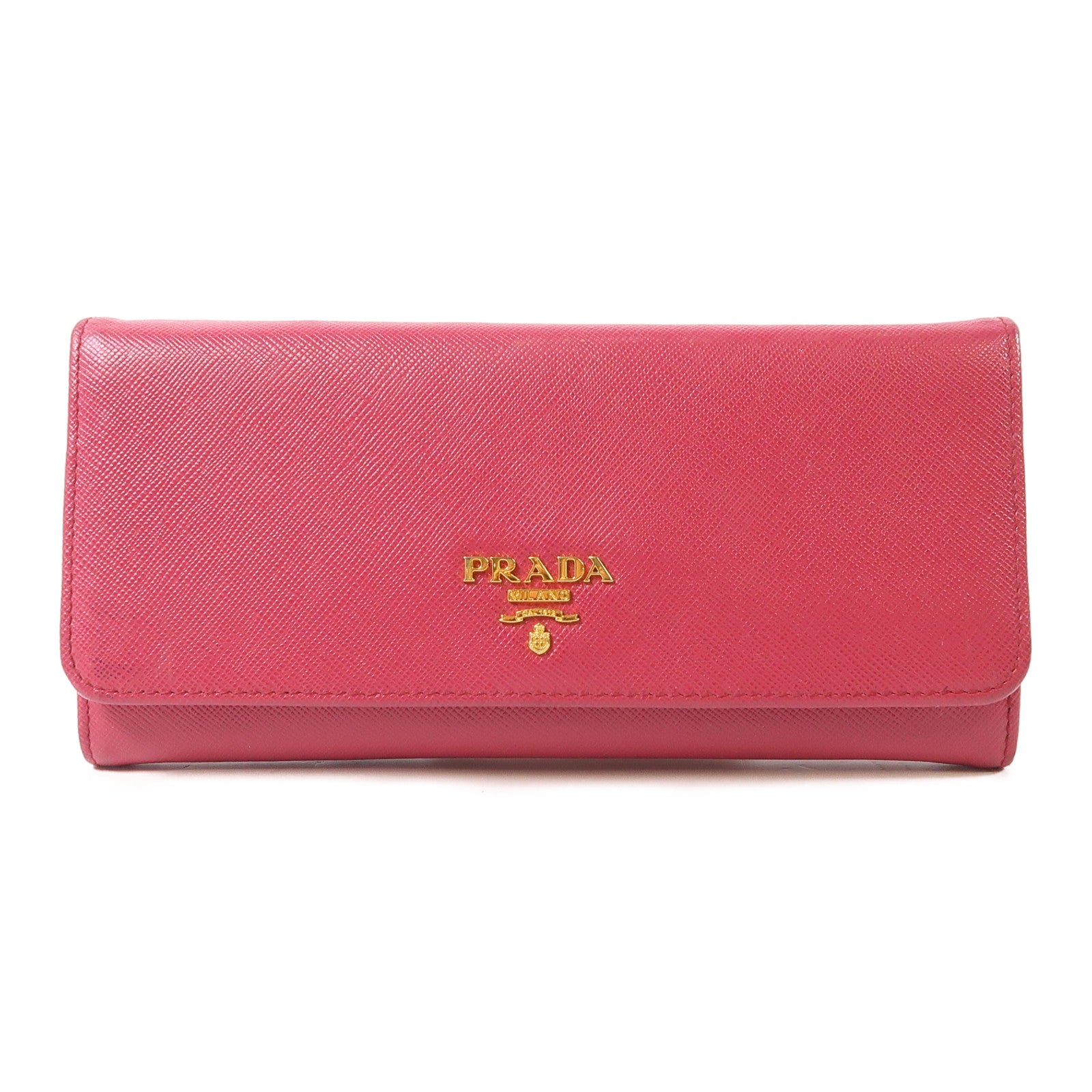 PRADA GHW Long Wallet Calfskin Leather Red