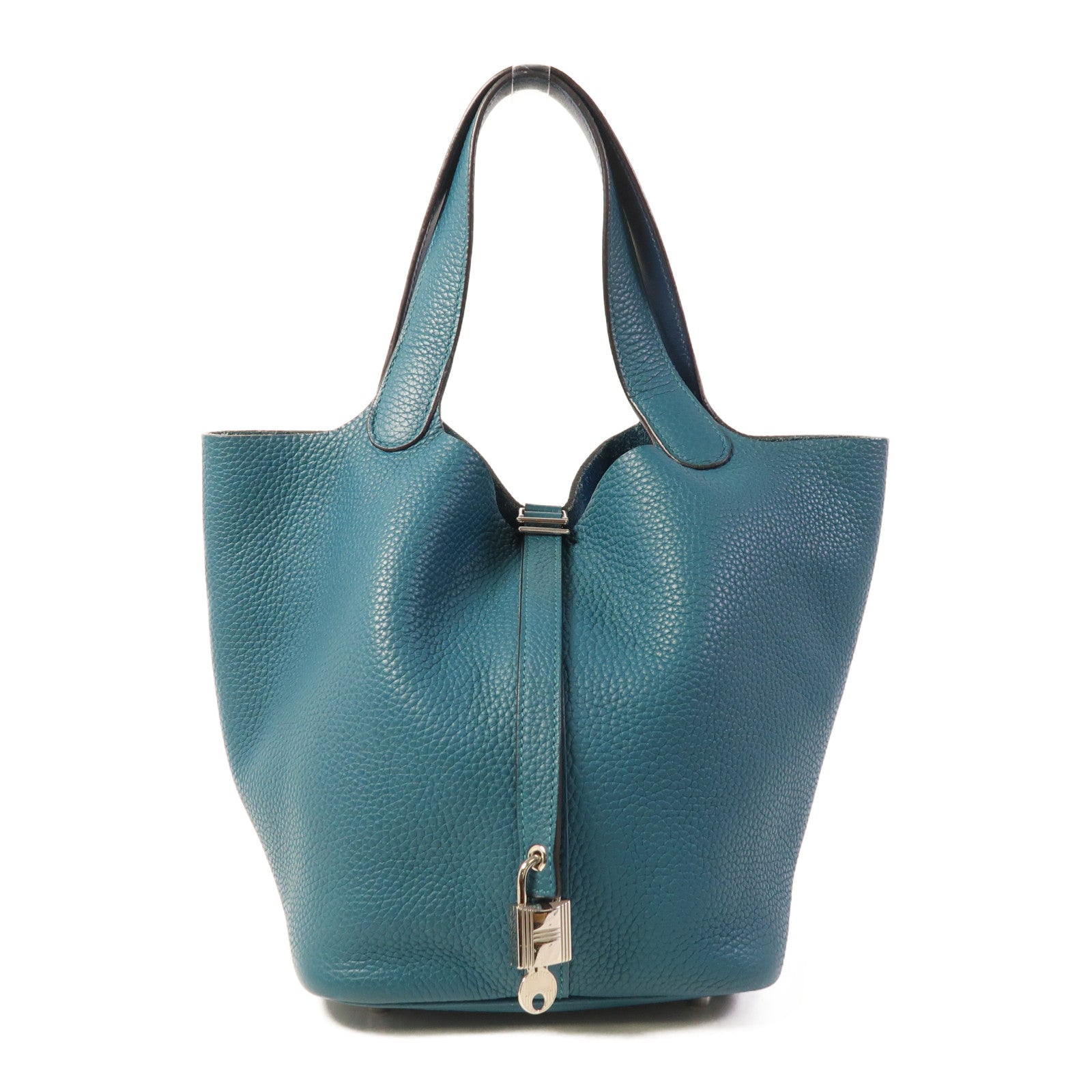 HERMES 皮革Picotin MM銀扣手挽袋Vert Bosphore