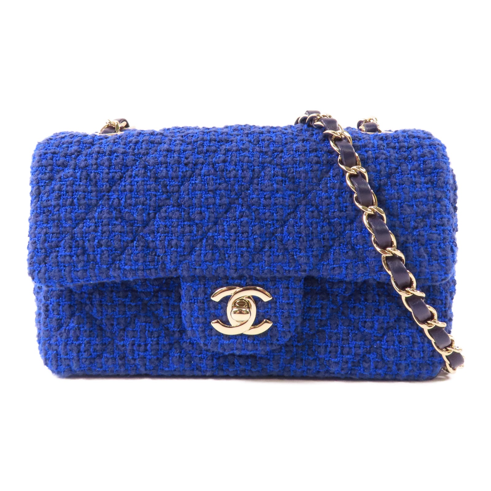 CHANEL 軟呢Mini Classic 20金扣鏈帶肩背袋藍色– Brand Off Hong