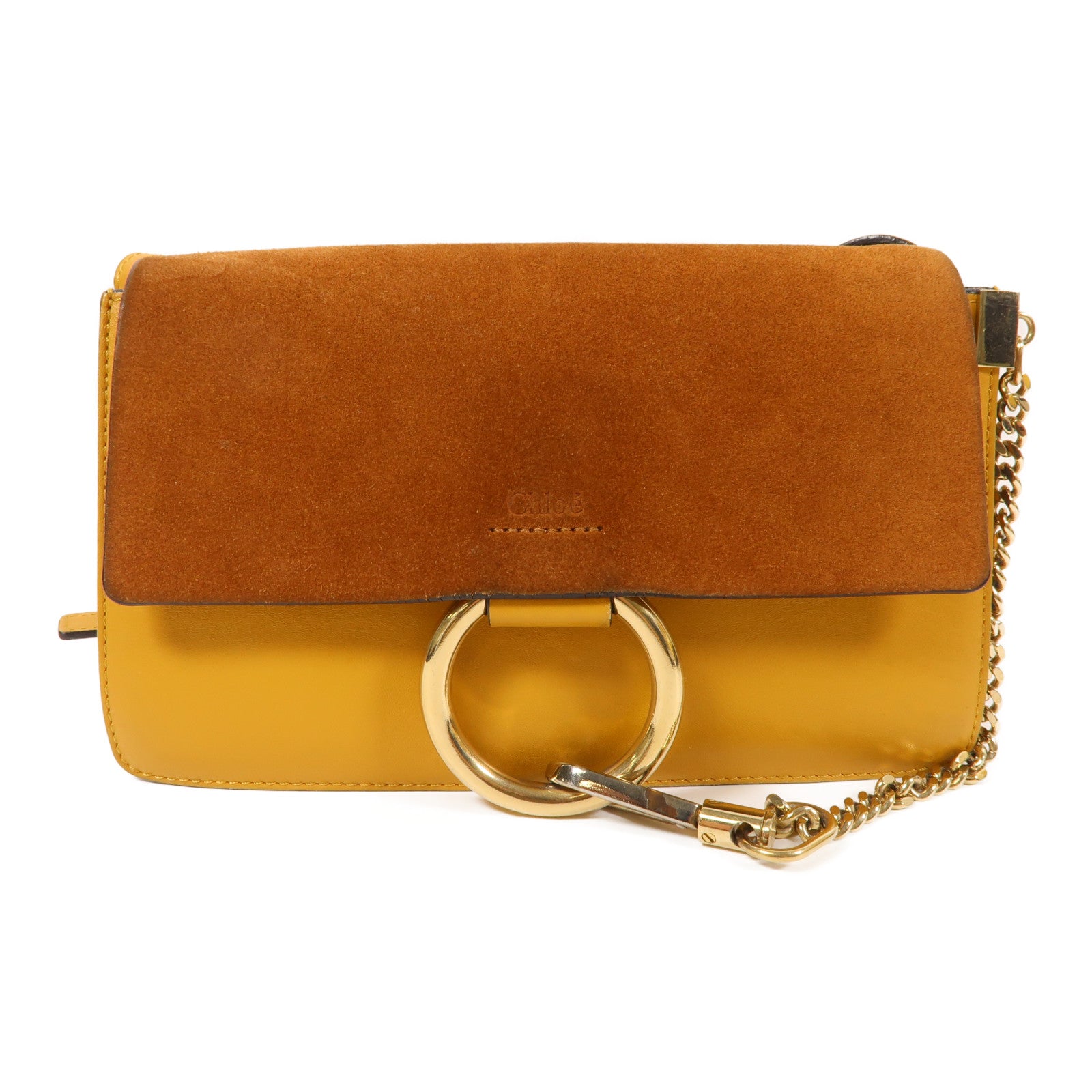 Chloe 牛皮/麂皮皮革Faye金扣肩背袋