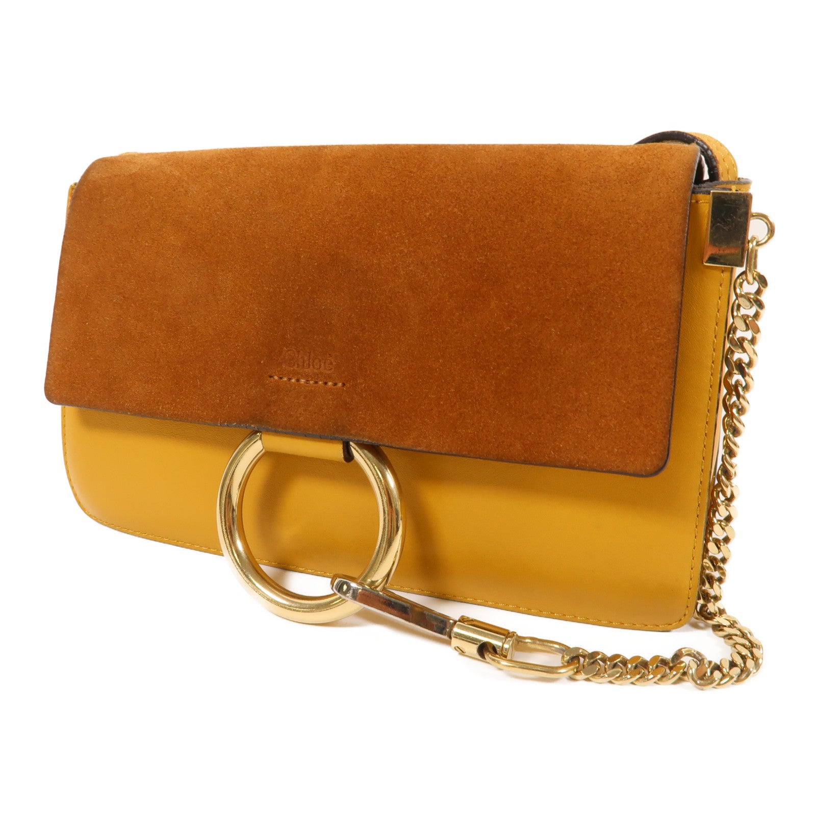 Chloe 牛皮/麂皮皮革Faye金扣肩背袋
