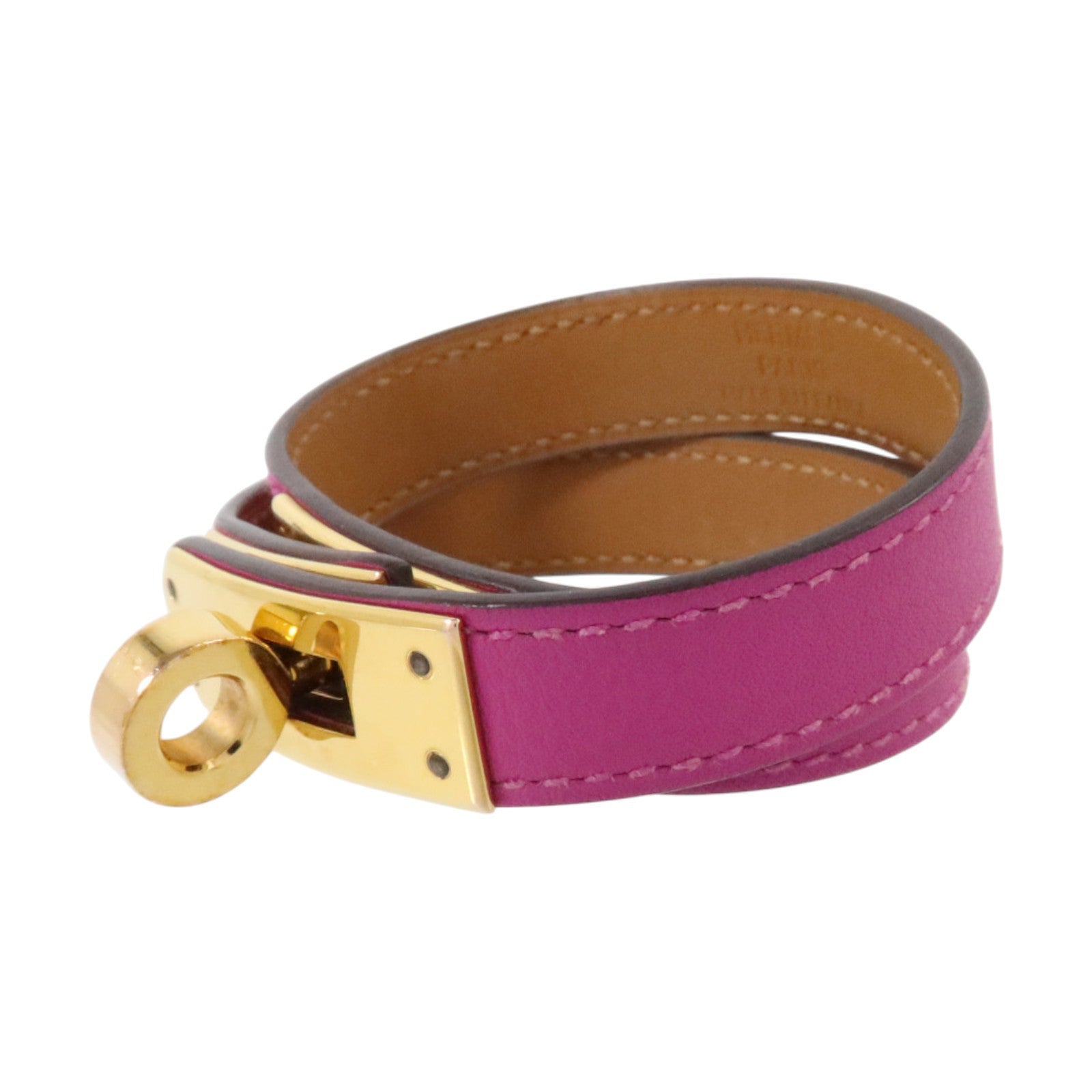 HERMES Swift皮革/金屬Mini Kelly Double Tour Bracelet金扣手鏈Rose Purple