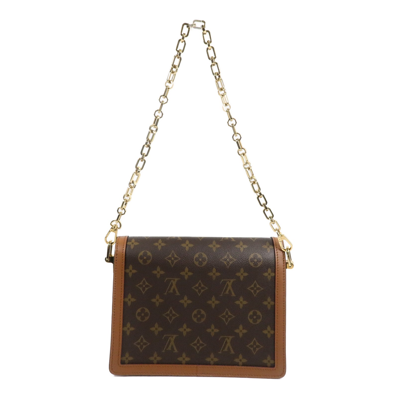 LOUIS VUITTON Monogram/Monogram Reverse Dauphine MM金扣手挽肩背兩用袋棕色