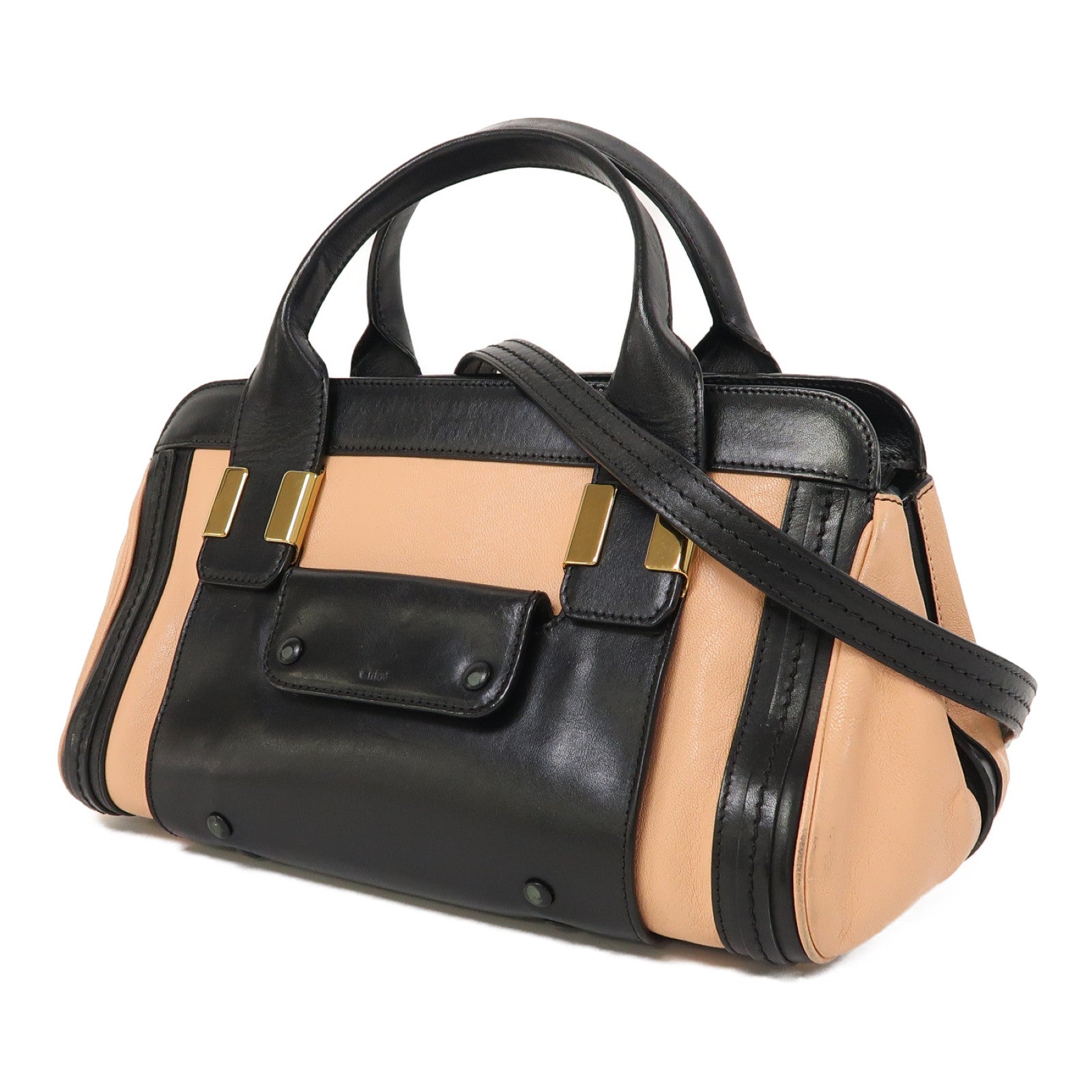 Chloe 牛皮皮革Alice Handle bag金扣手挽肩背兩用袋黑色/粉紅色