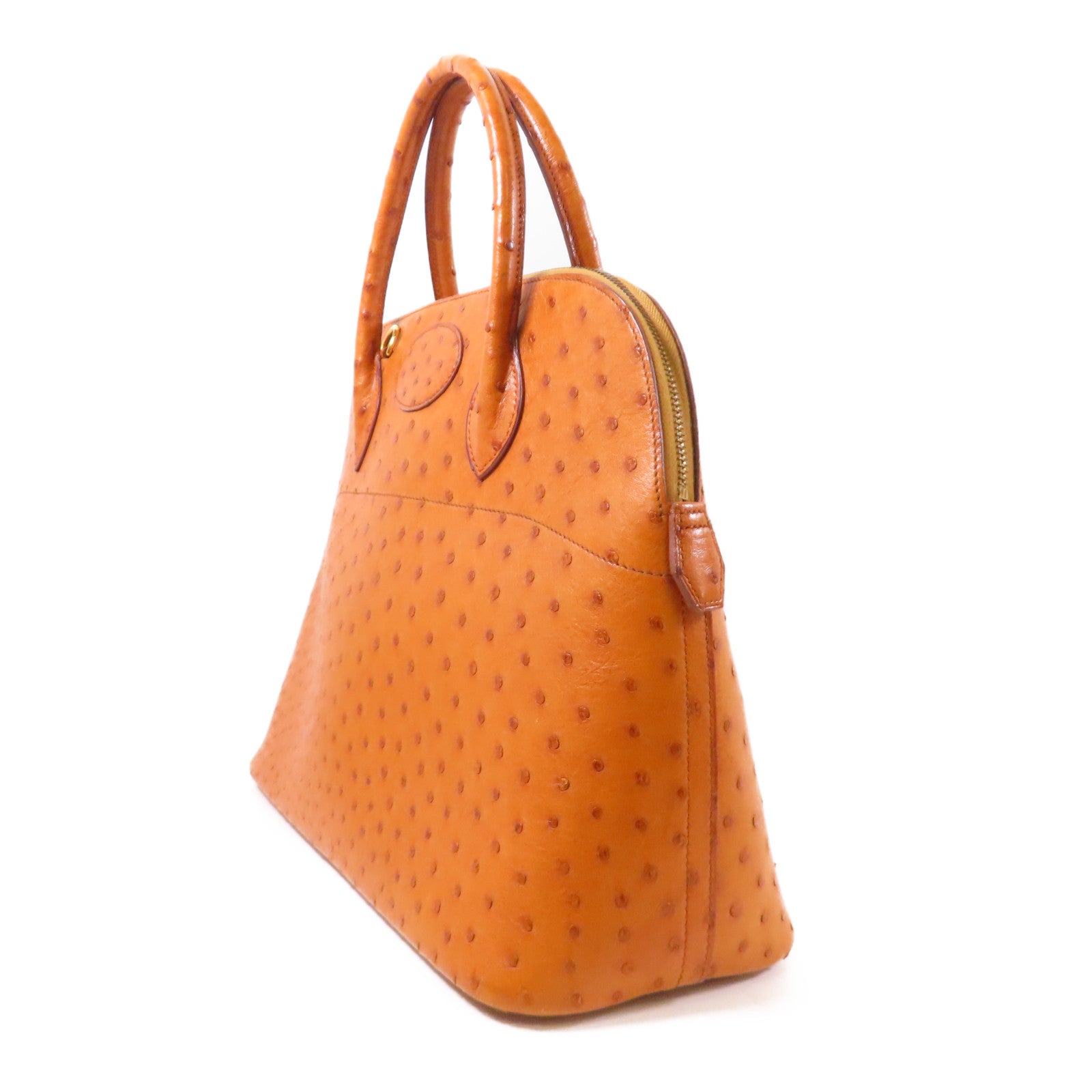 HERMES 鴕鳥皮革Bolide 35金扣手挽肩背兩用袋Gold