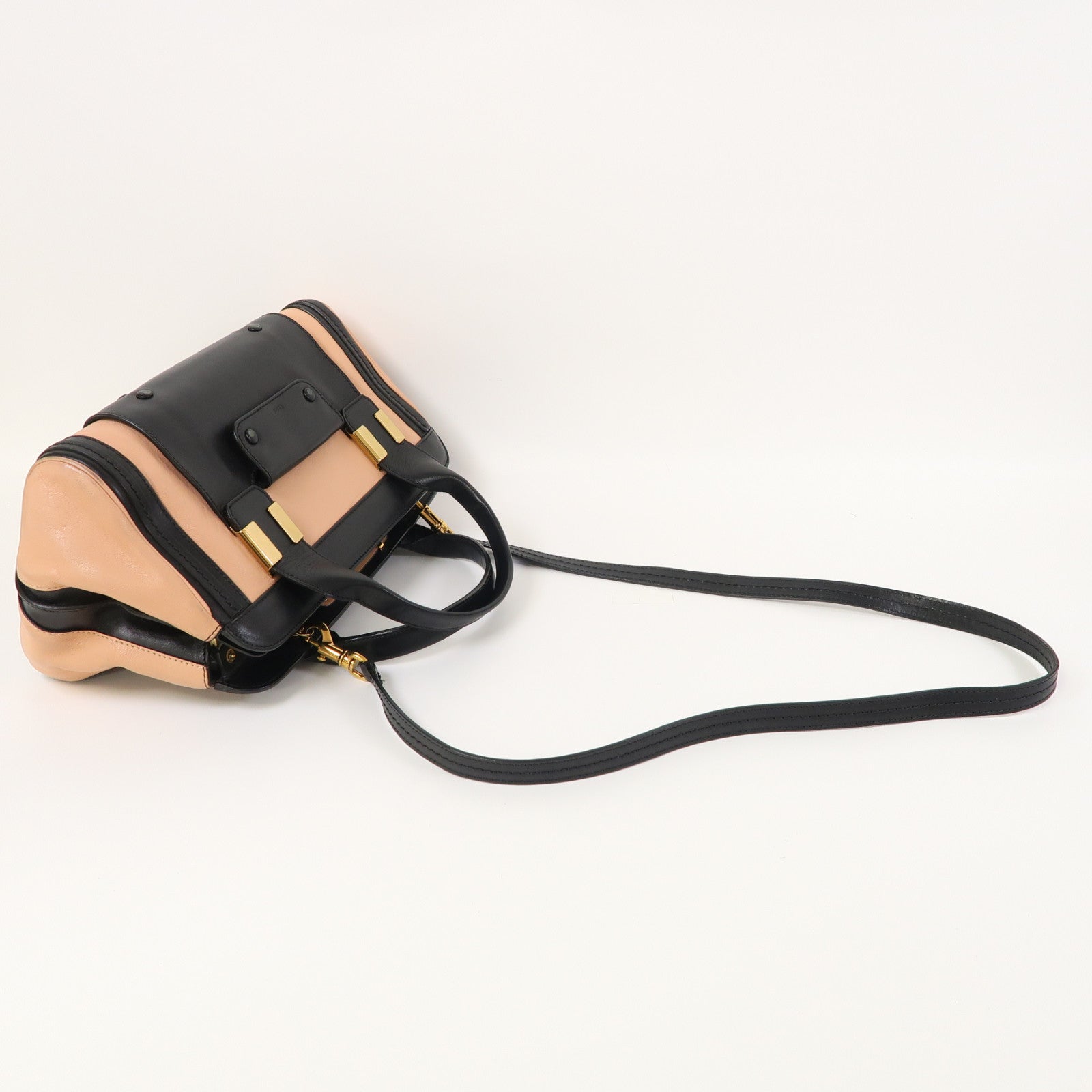 Chloe 牛皮皮革Alice Handle bag金扣手挽肩背兩用袋黑色/粉紅色