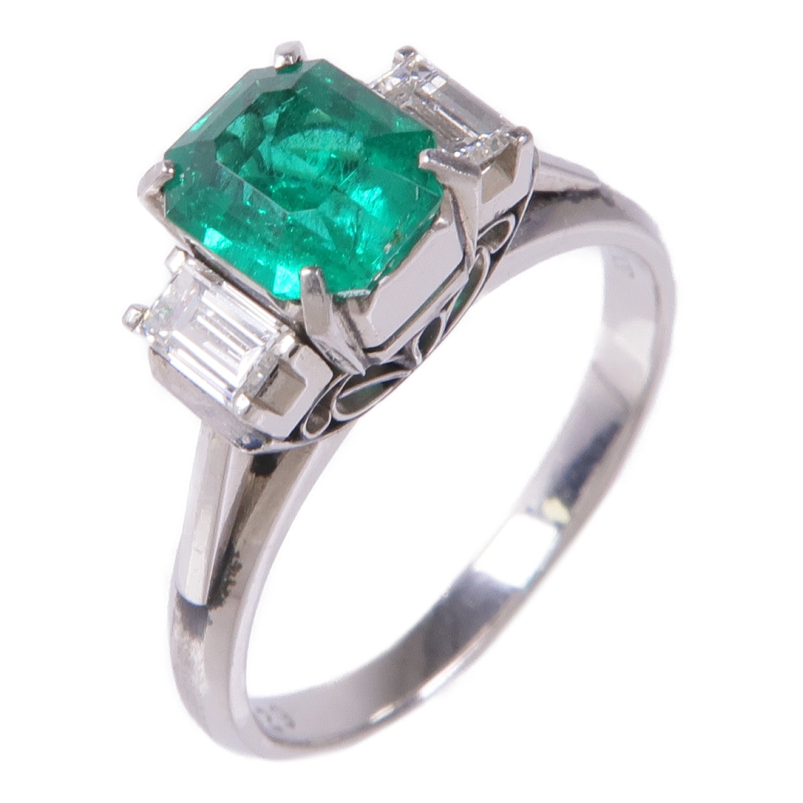 JEWELRY 【激減優惠】PT900鉑金Emerald/Diamond Ring綠寶石/鑽石戒指US#6