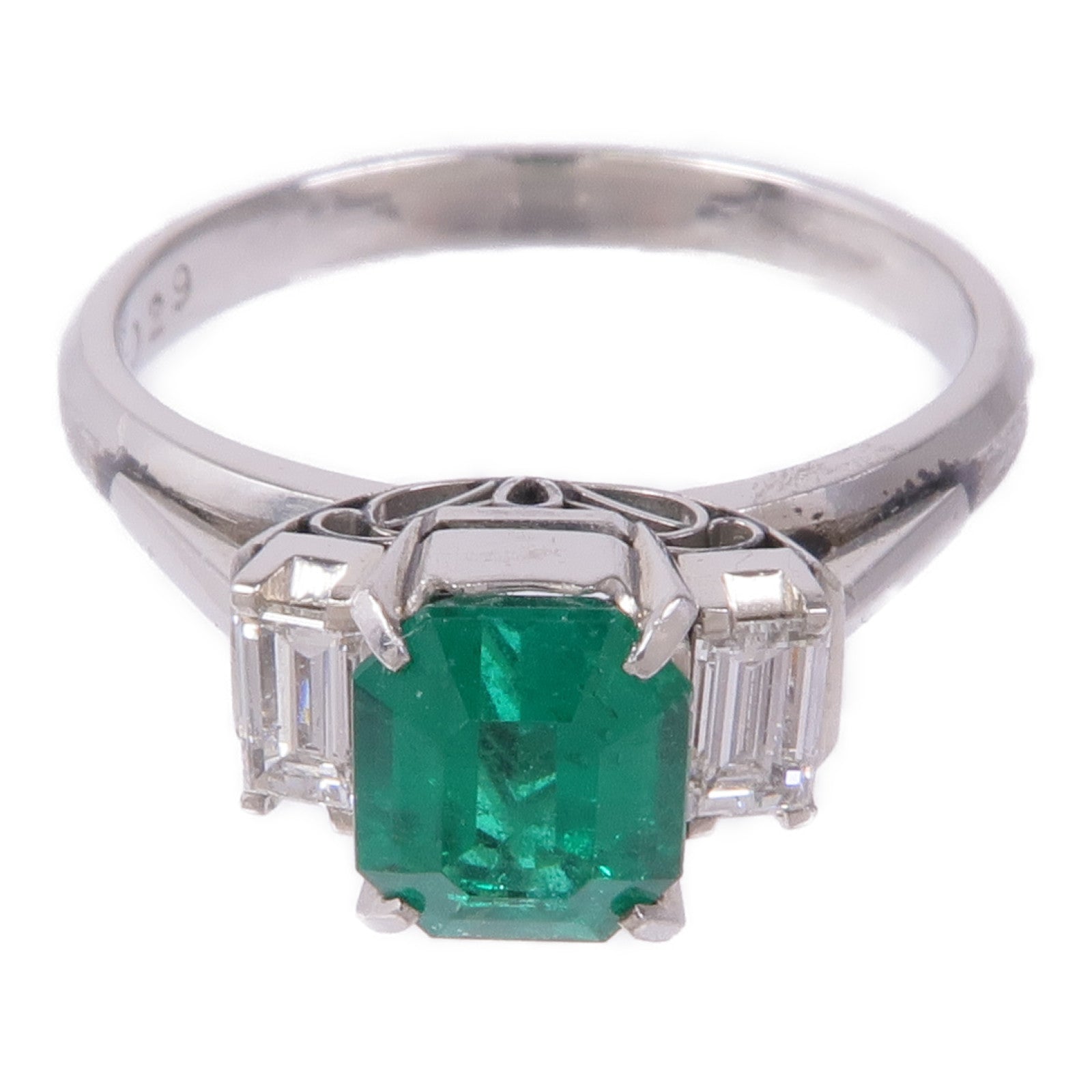JEWELRY PT900鉑金Emerald/Diamond Ring綠寶石/鑽石戒指US#6