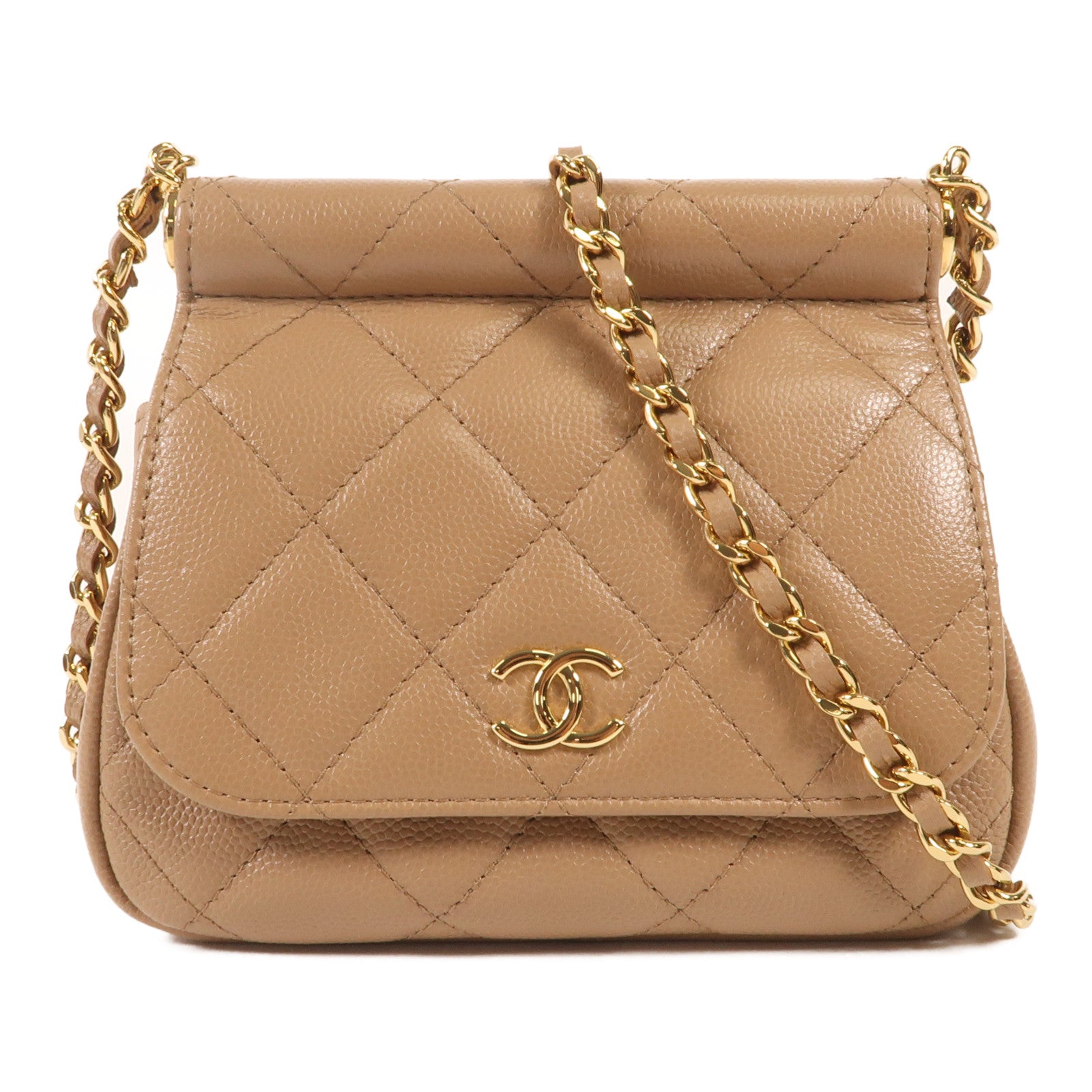 CHANEL 牛皮皮革Chain Shoulder金扣鏈帶肩背袋