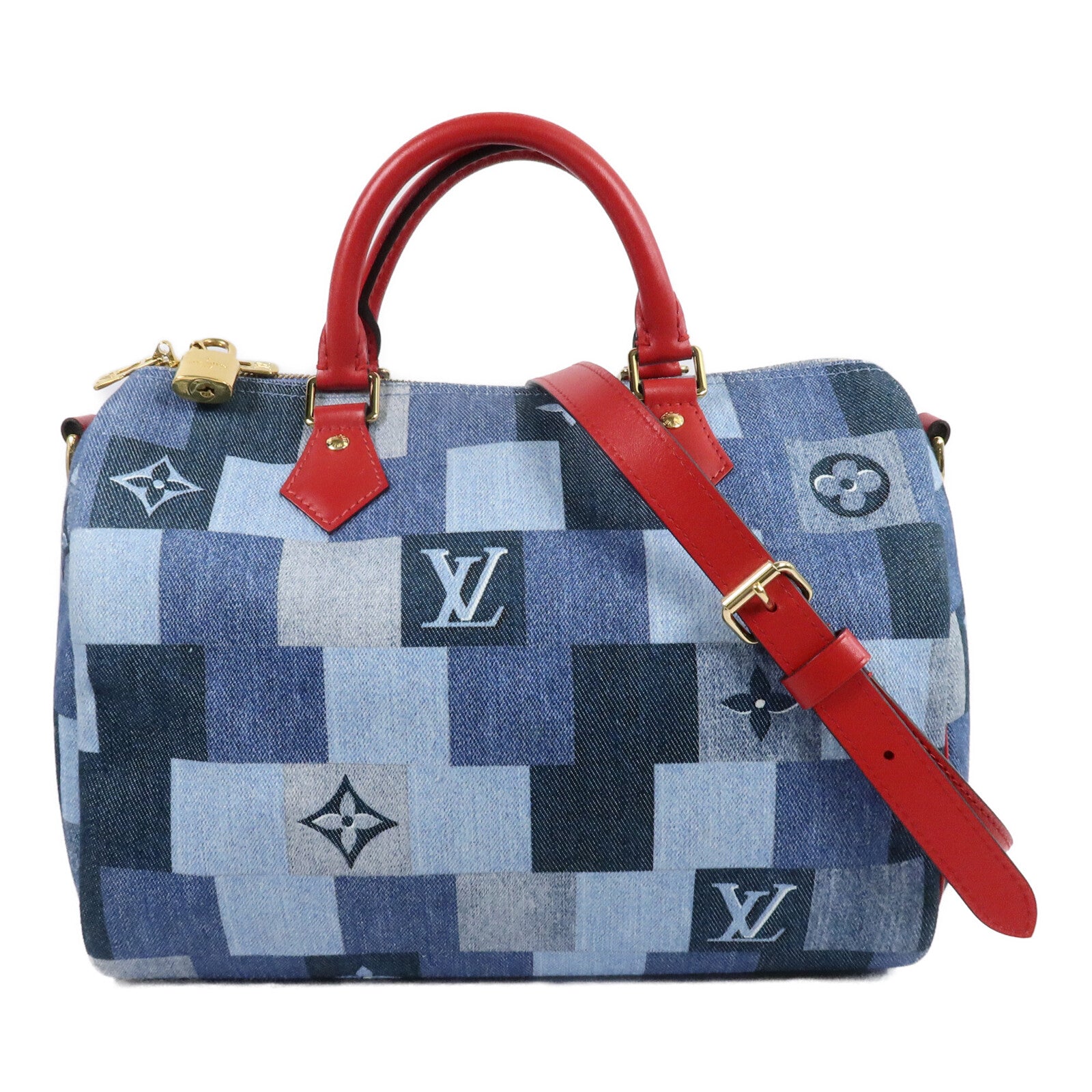 LOUIS VUITTON Monogram Denim Speedy Bandouliere 30 Square Patchwork手挽肩背兩用袋