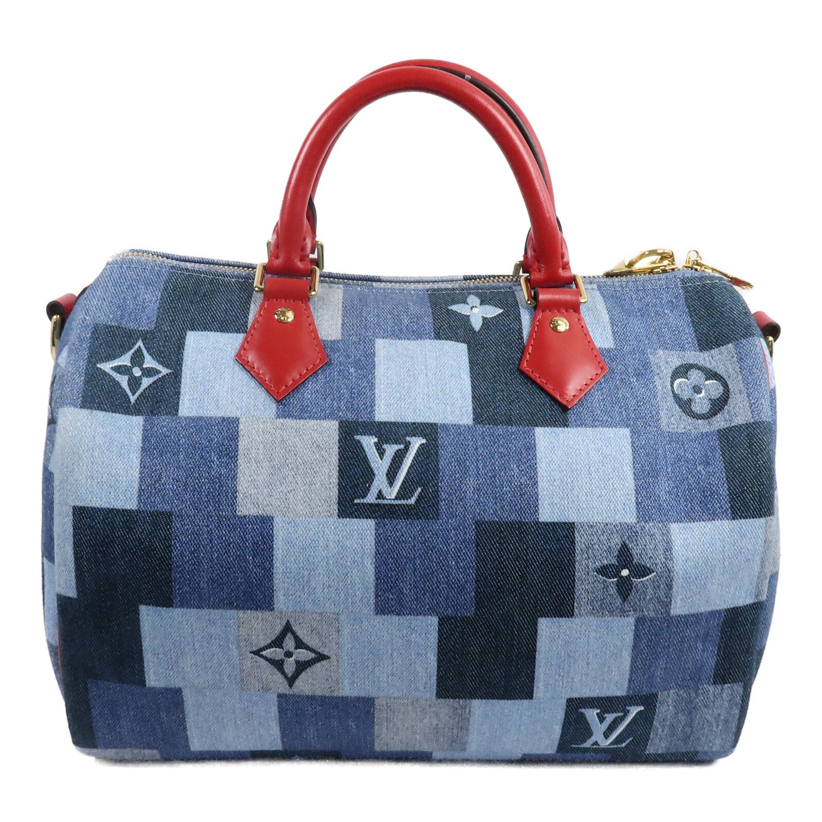 LOUIS VUITTON Monogram Denim Speedy Bandouliere 30 Square Patchwork手挽肩背兩用袋