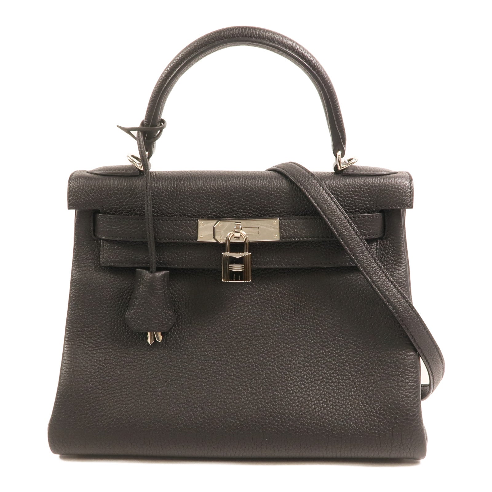 HERMES Togo皮革Kelly 28銀扣手挽肩背兩用袋Noir