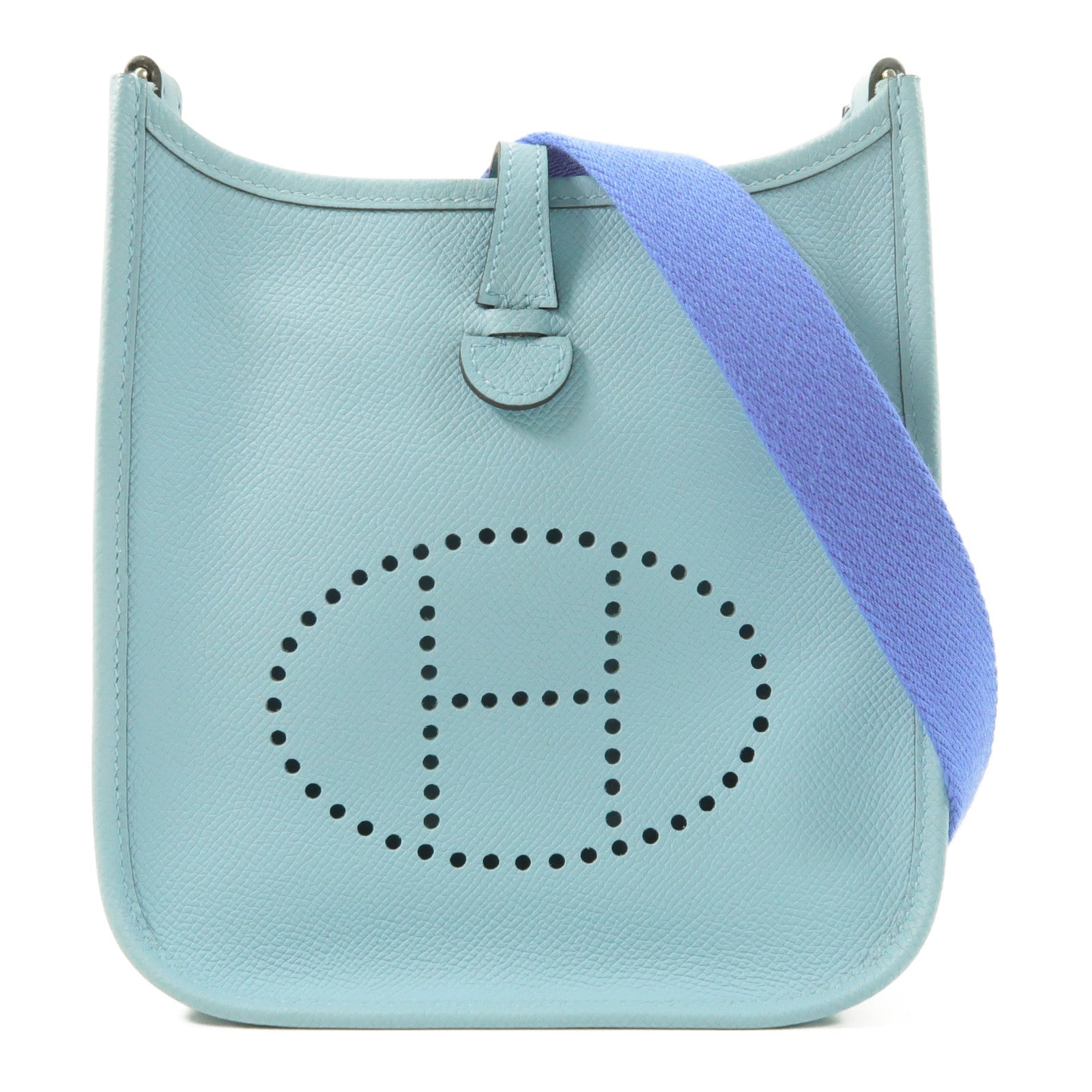HERMES Epsom皮革Evelyne TPM銀扣肩背袋Bleu Atoll