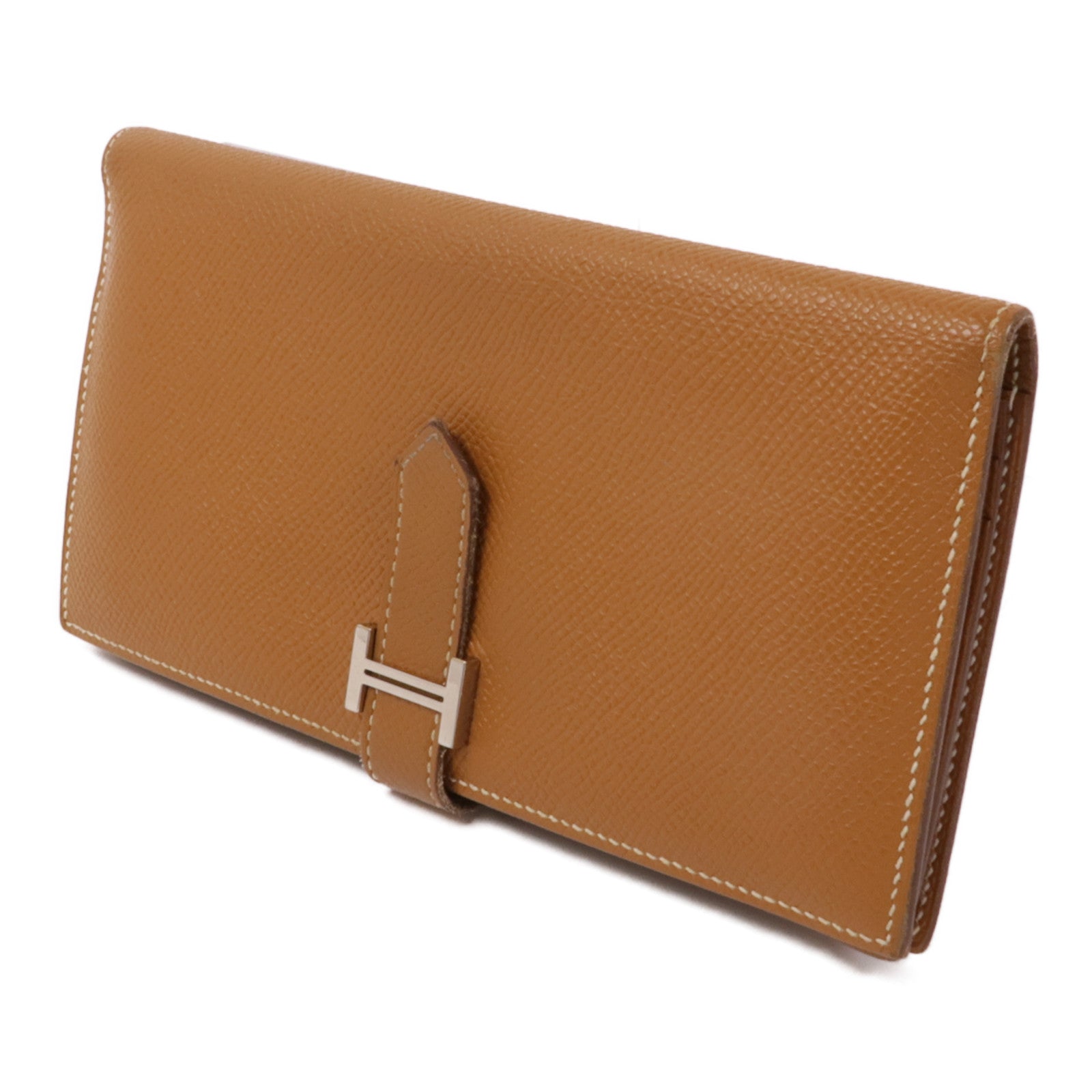 HERMES Epsom皮革Bearn W Snap Wallet銀扣長錢包37 Gold