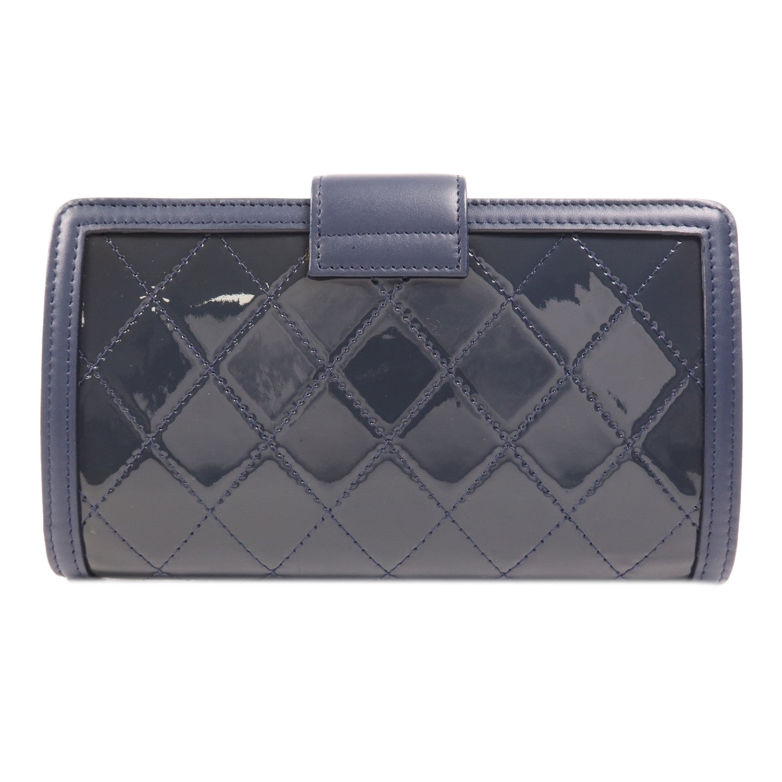 CHANEL 漆皮皮革/皮革Fold Wallet銀扣錢包