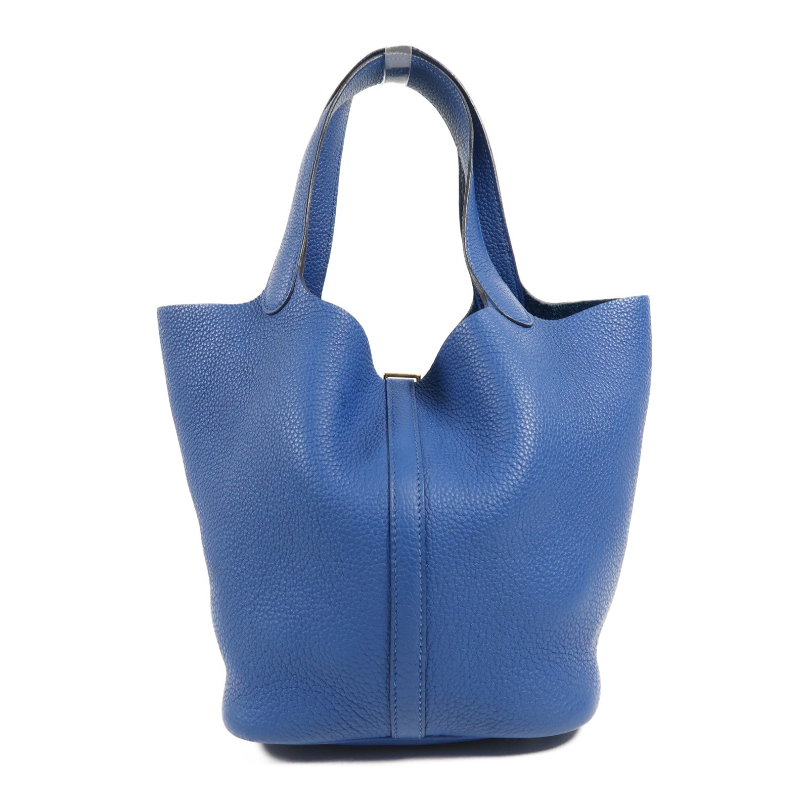 HERMES Clemence皮革Picotin MM金扣手挽袋Blue France