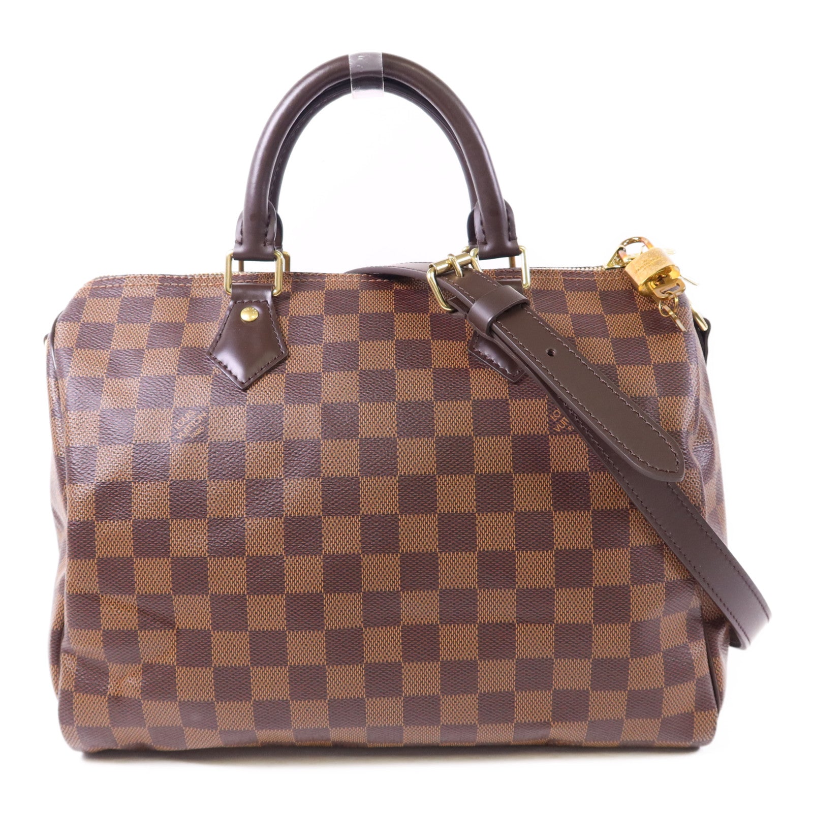 LOUIS VUITTON Damier Speedy Bandouliere 30金扣手挽肩背兩用袋棕色