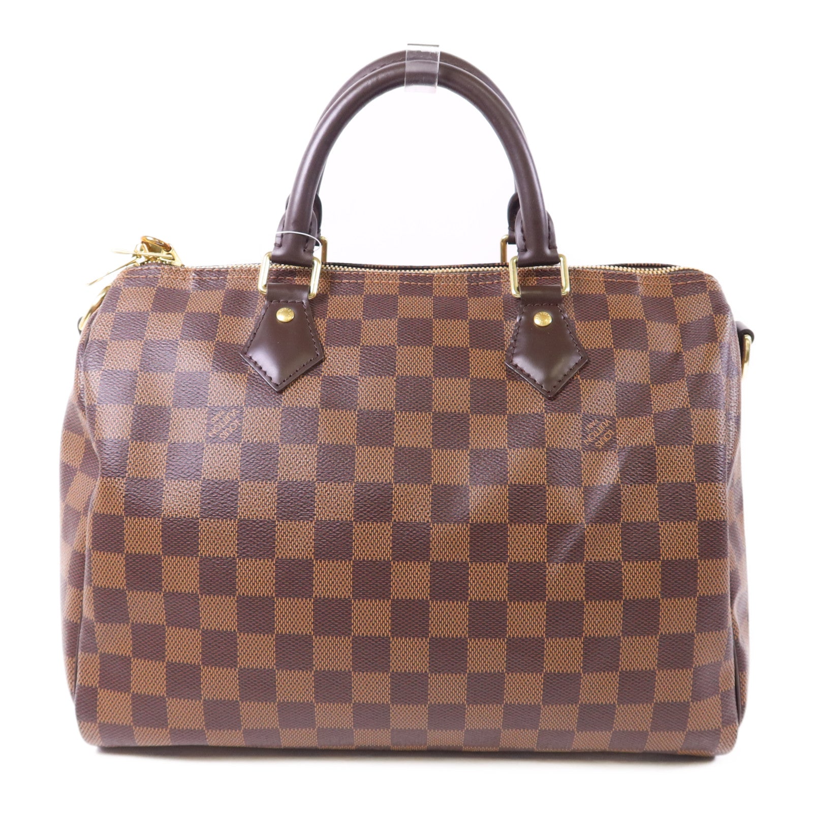 LOUIS VUITTON Damier Speedy Bandouliere 30金扣手挽肩背兩用袋棕色