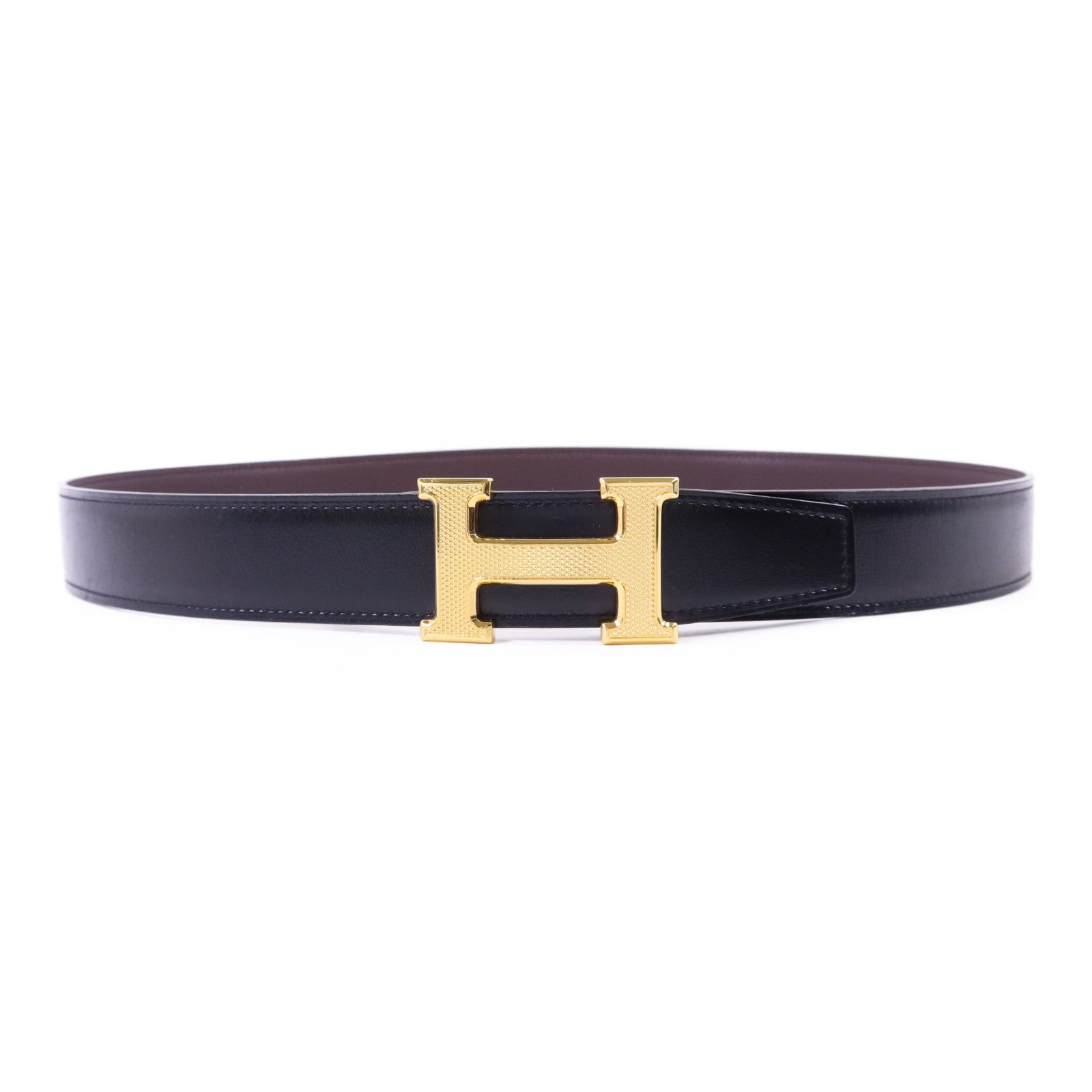 HERMES Box/Togo皮革Constance H Belt 90cm金扣皮帶Noir/Chocolat