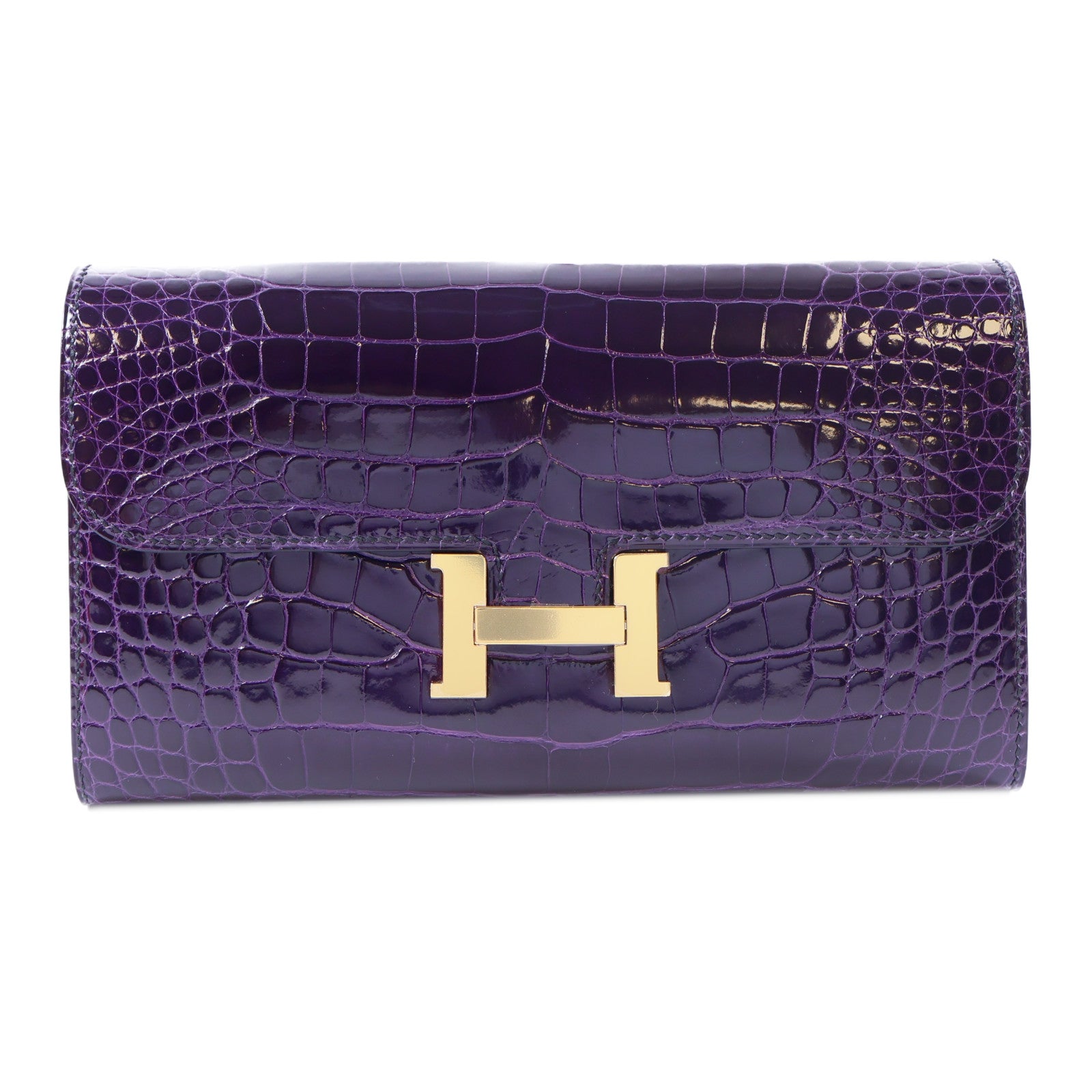 HERMES 【激減優惠】鱷魚皮革Constance Long Wallet金扣長錢包紫色