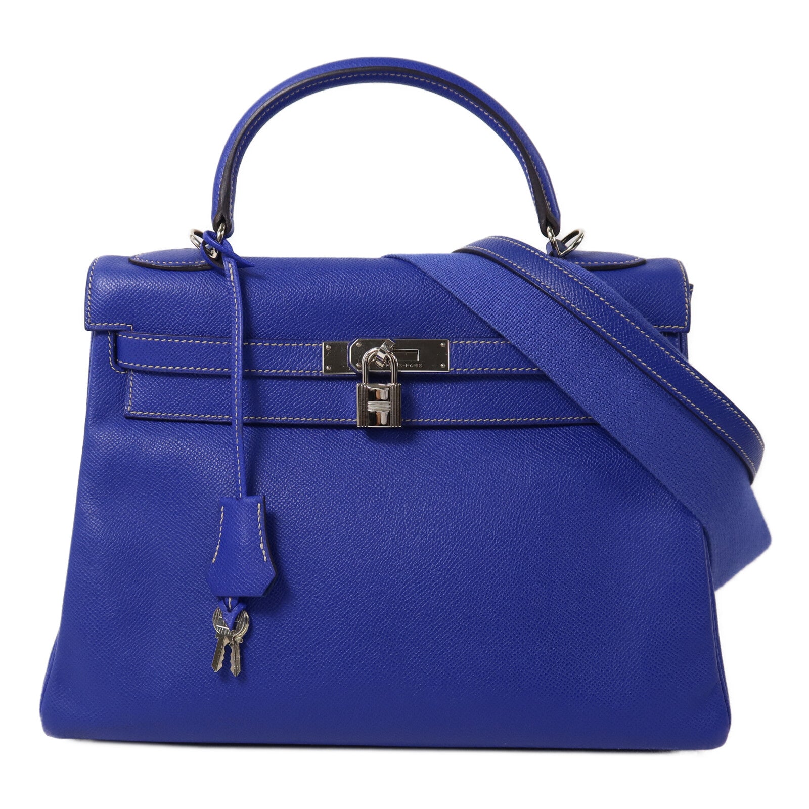 HERMES Epsom皮革Kelly 32手挽肩背兩用袋Bleu Electrique