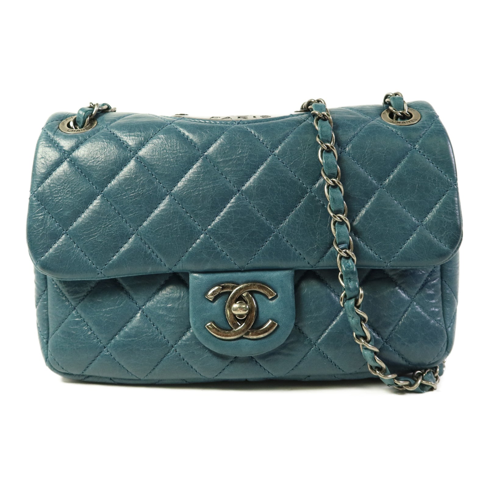 CHANEL 牛皮皮革Chain Shoulder銀扣鏈帶肩背袋