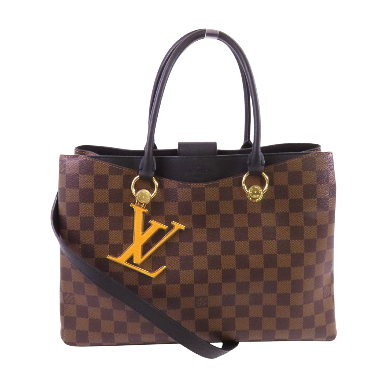 LOUIS VUITTON Damier Ebene Riverside金扣手挽肩背兩用袋