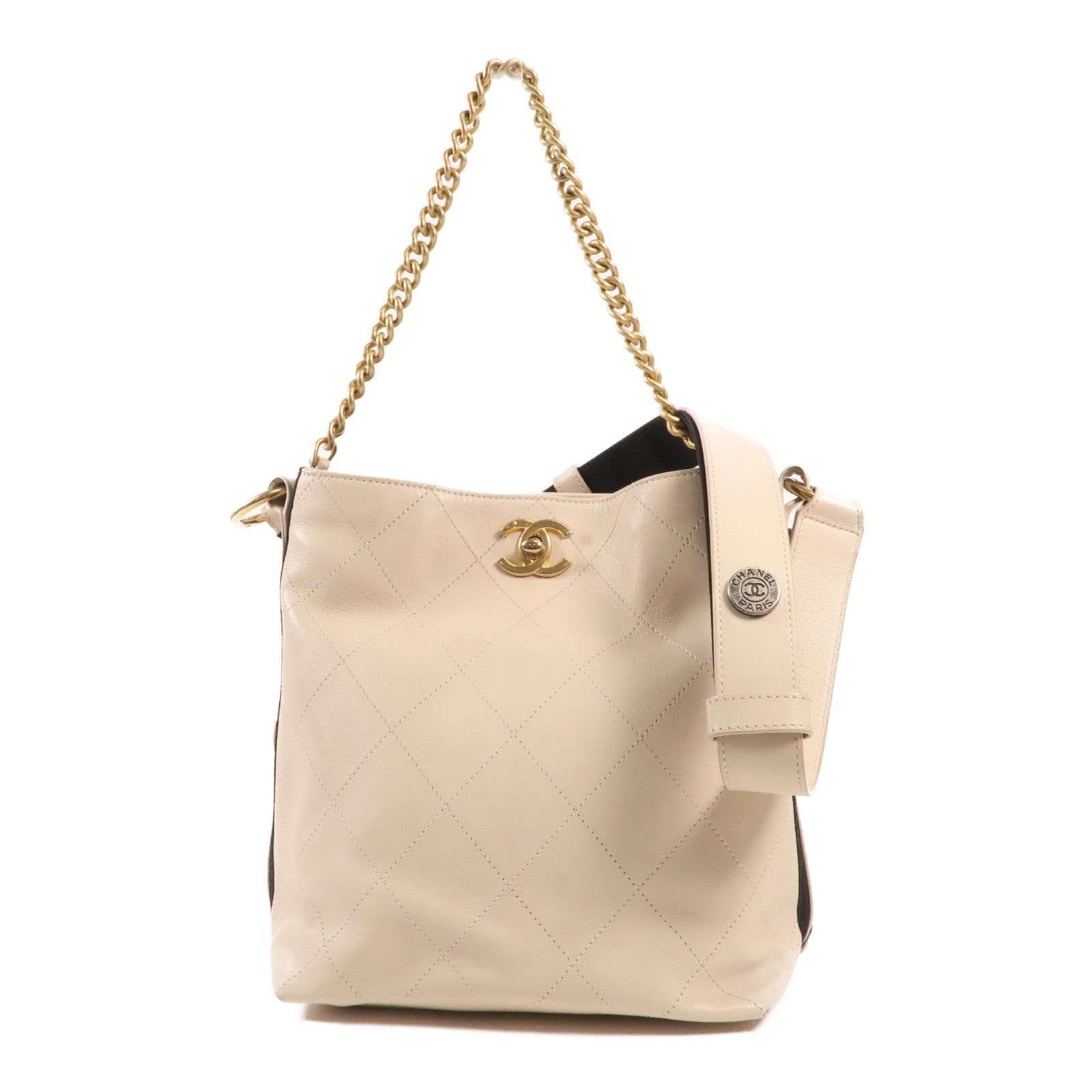 CHANEL 牛皮皮革Shoulder Bag金扣鏈帶肩背袋