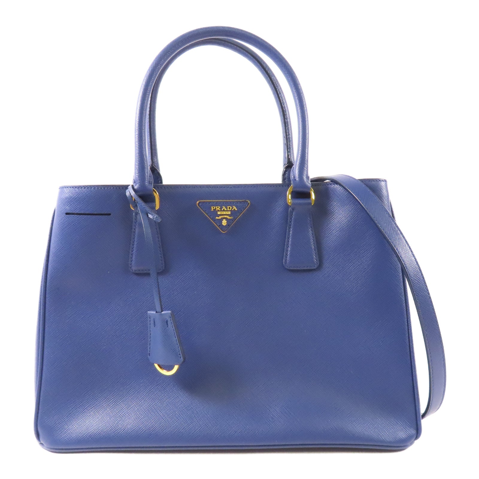 PRADA GHW Galleria 2 Way Shoulder Bag Handbag BN1874 Calfskin Leather Blue