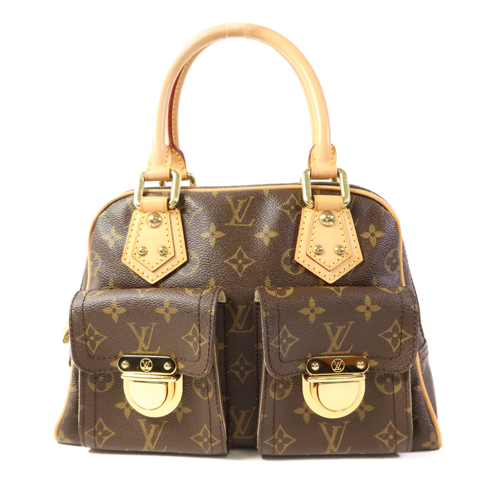 LOUIS VUITTON Monogram Manhattan PM金扣手挽袋棕色