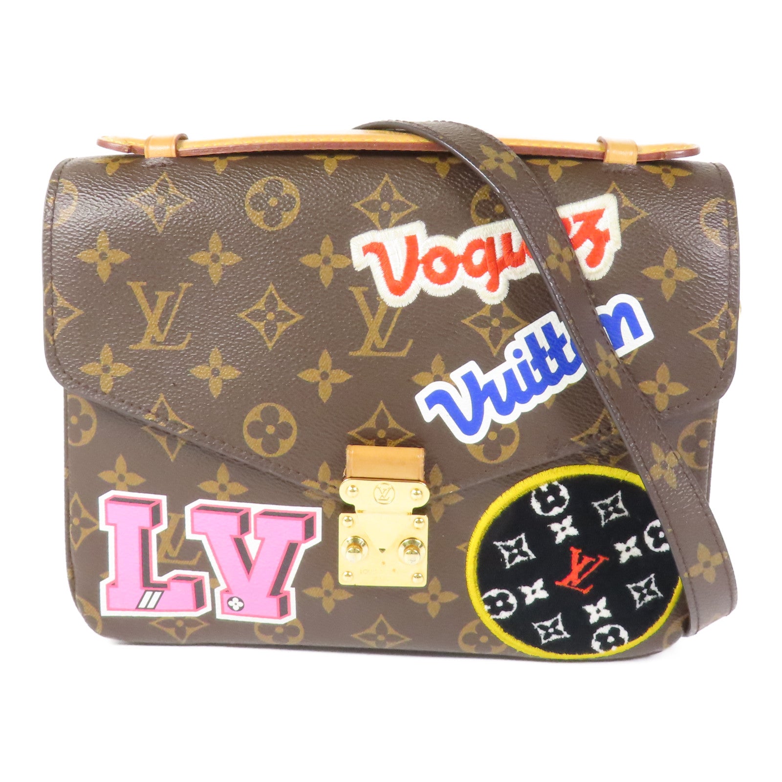 LOUIS VUITTON Monogram Patches Pochette Metis金扣手挽肩背兩用袋棕色