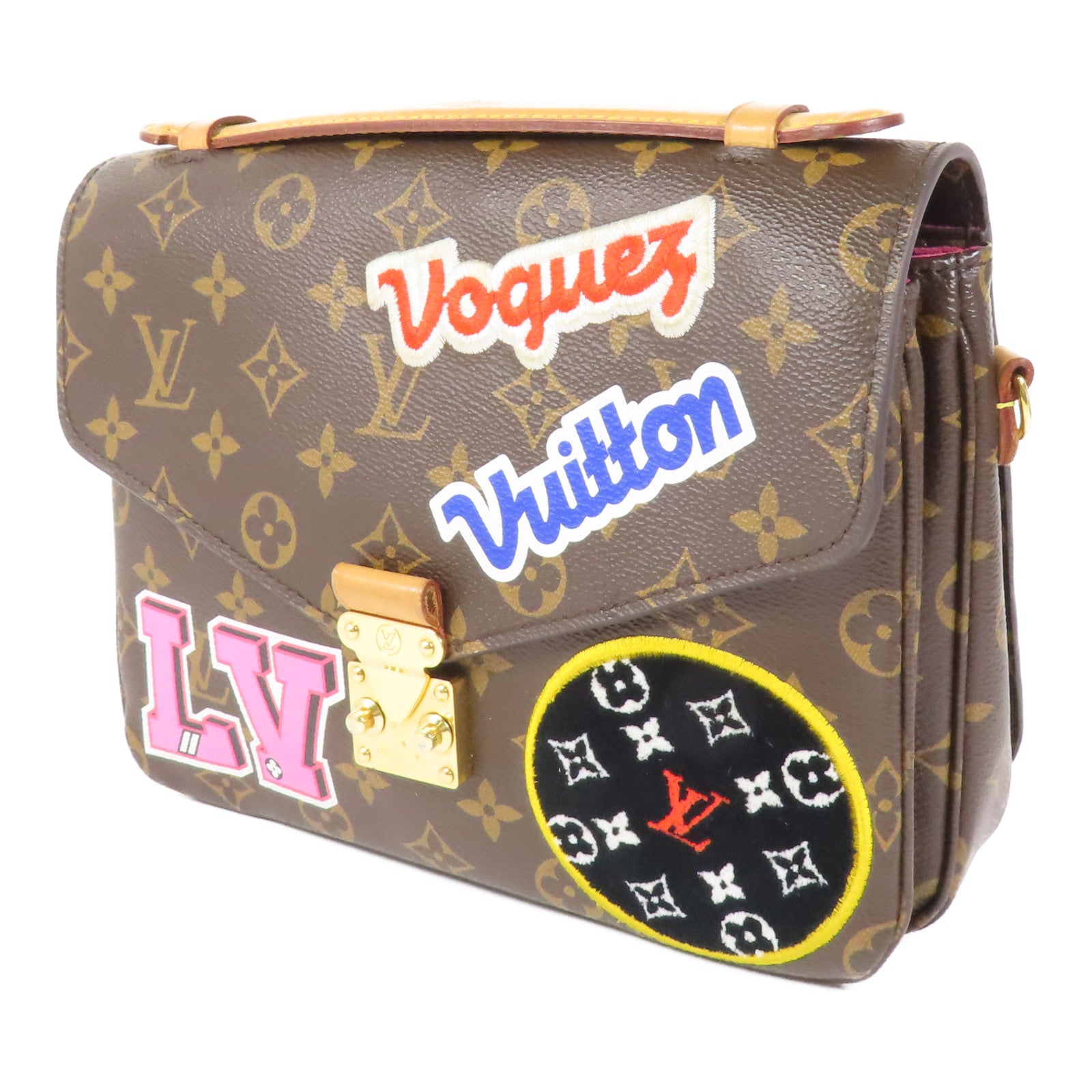 LOUIS VUITTON Monogram Patches Pochette Metis金扣手挽肩背兩用袋棕色