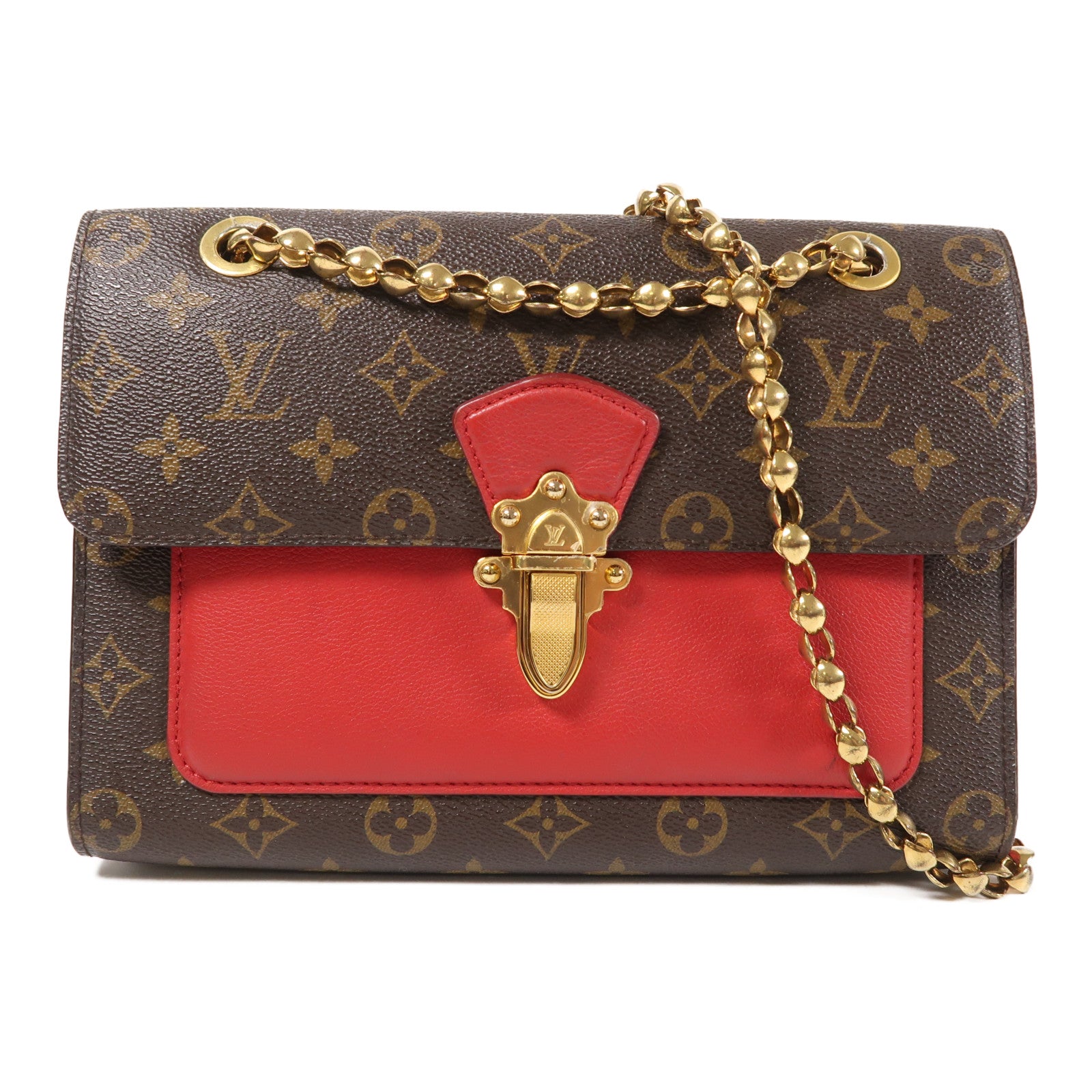 LOUIS VUITTON LV GHW Victoire Chain Shoulder Bag M41731 Monogram Brown/Red