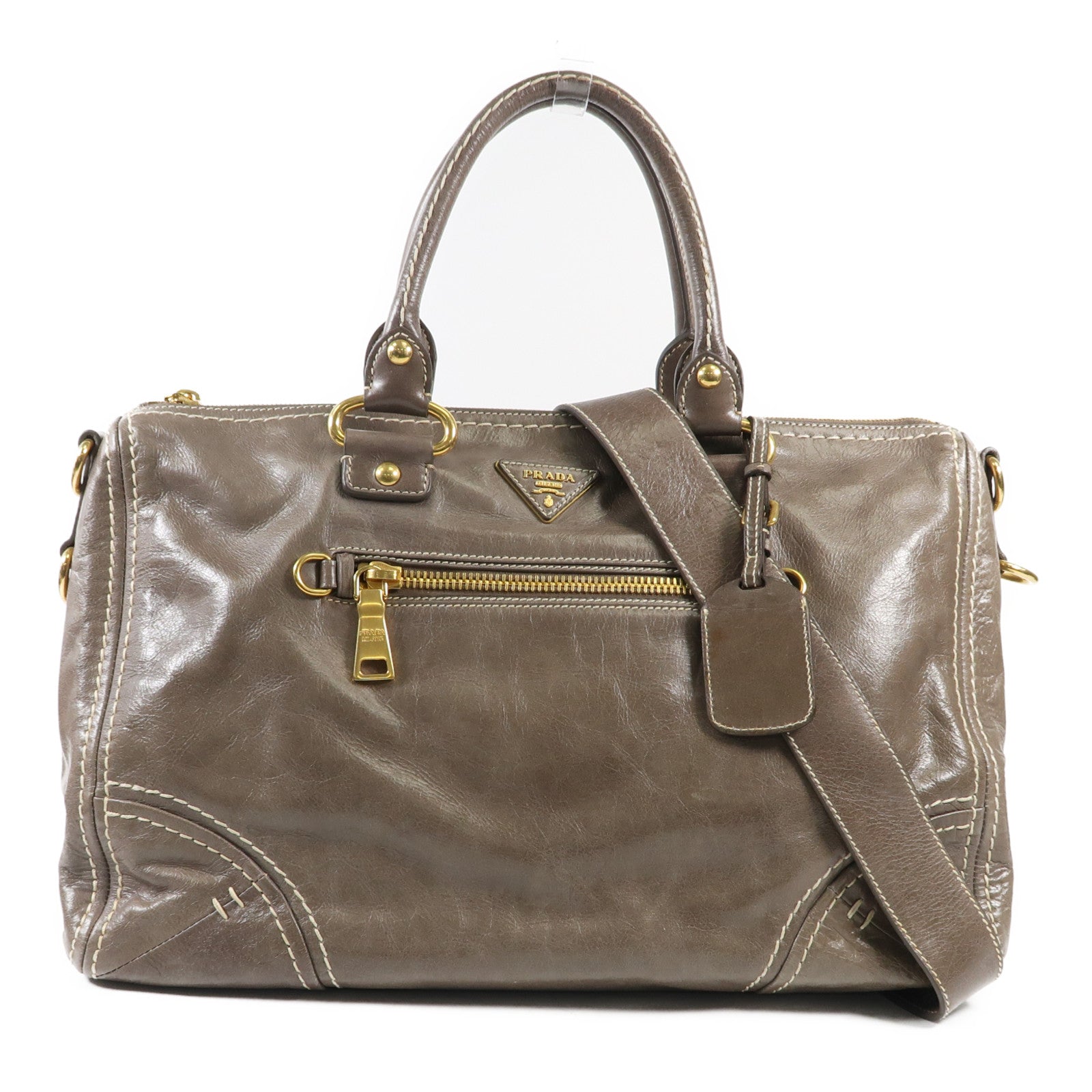 PRADA 牛皮皮革2 Way Shoulder Bag金扣手挽肩背兩用袋