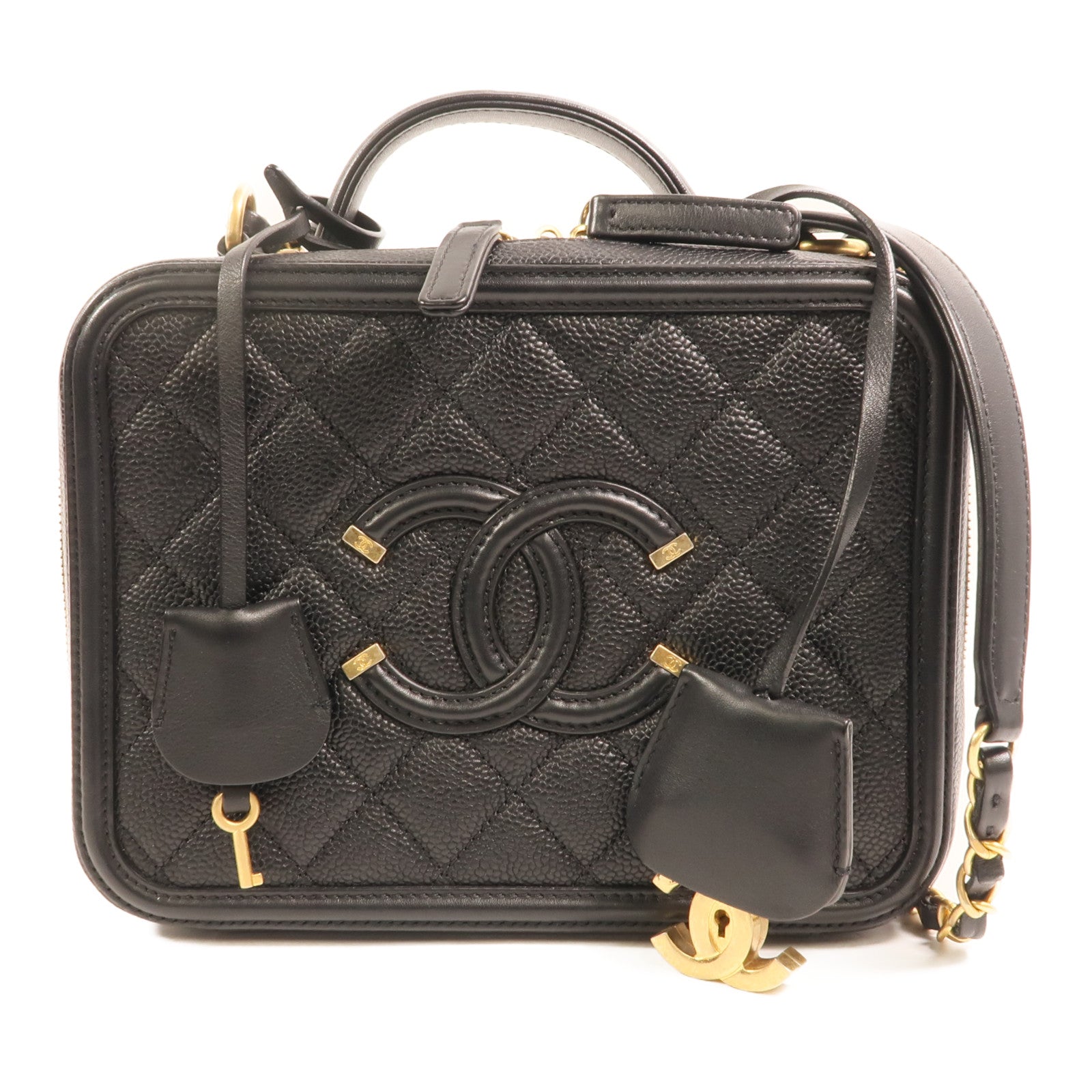 CHANEL 牛皮皮革Vanity Case金扣手挽肩背兩用袋