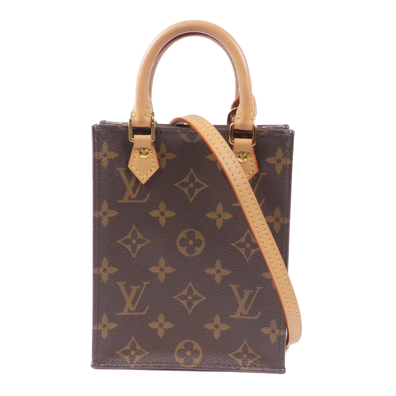 LOUIS VUITTON Monogram Petit Sac Plat金扣手挽肩背兩用袋Monogram Petit Sac Plat金扣手挽肩背兩用袋