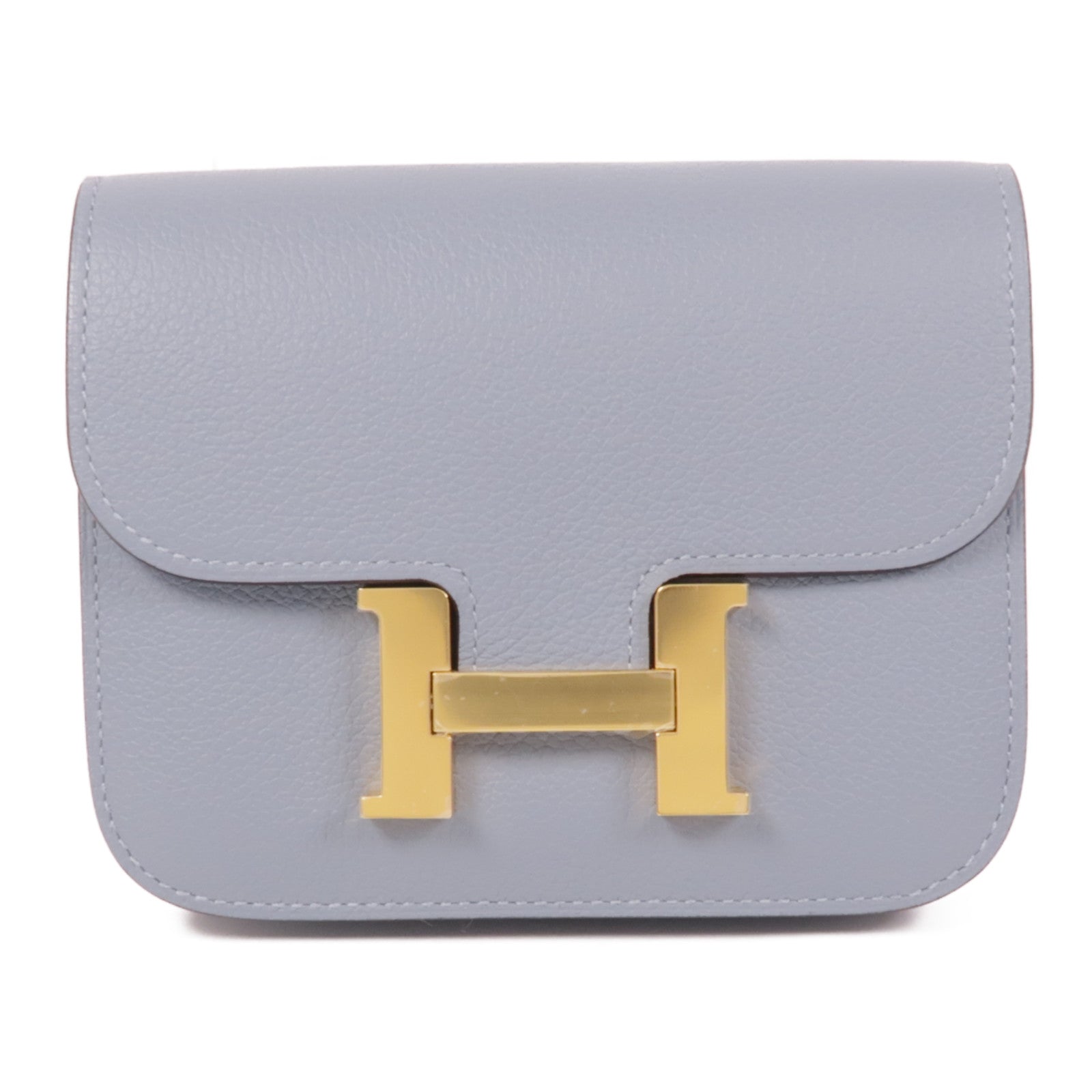 HERMES Evercolor皮革Constance Silm金扣手拿包Bleu Lin