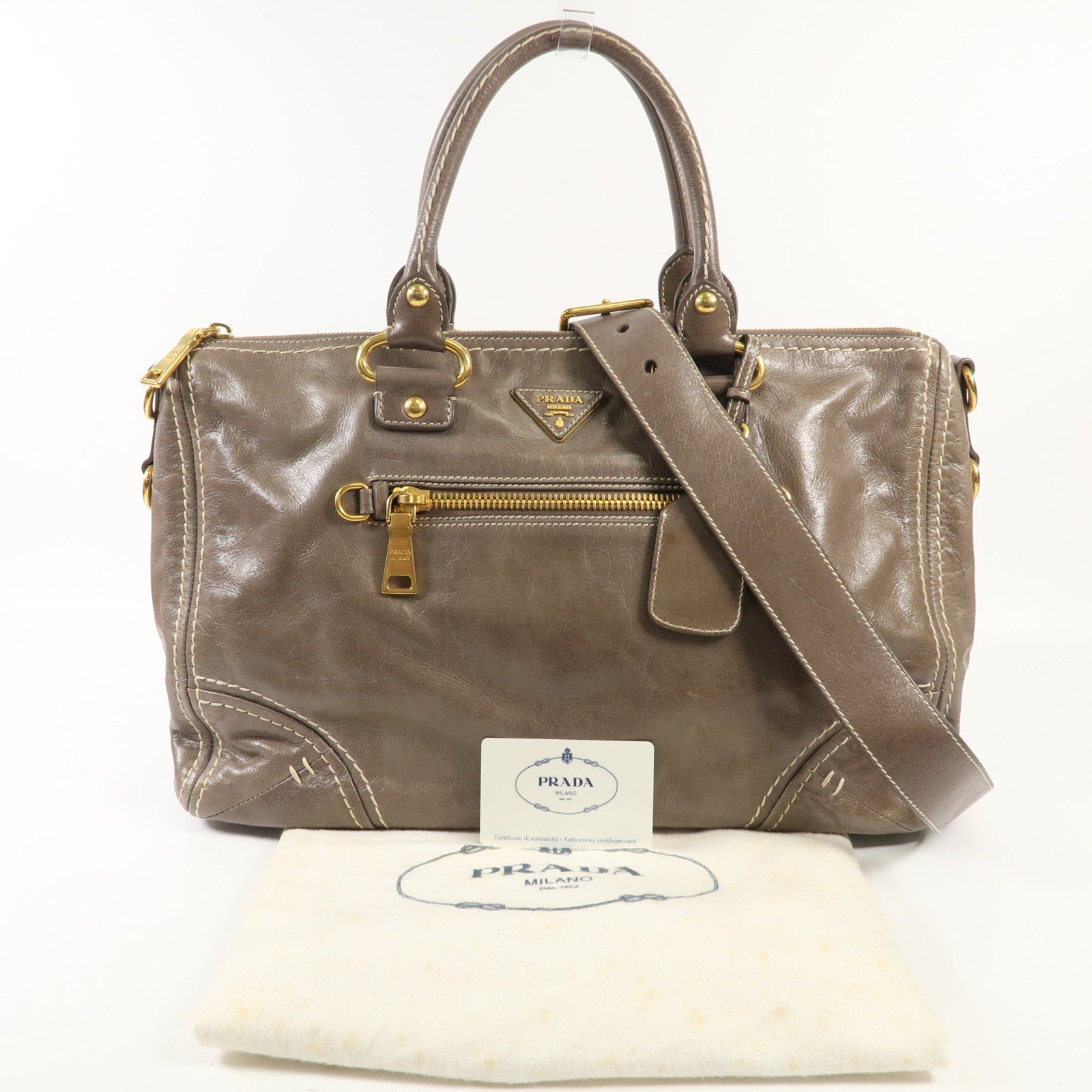 PRADA 牛皮皮革2 Way Shoulder Bag金扣手挽肩背兩用袋