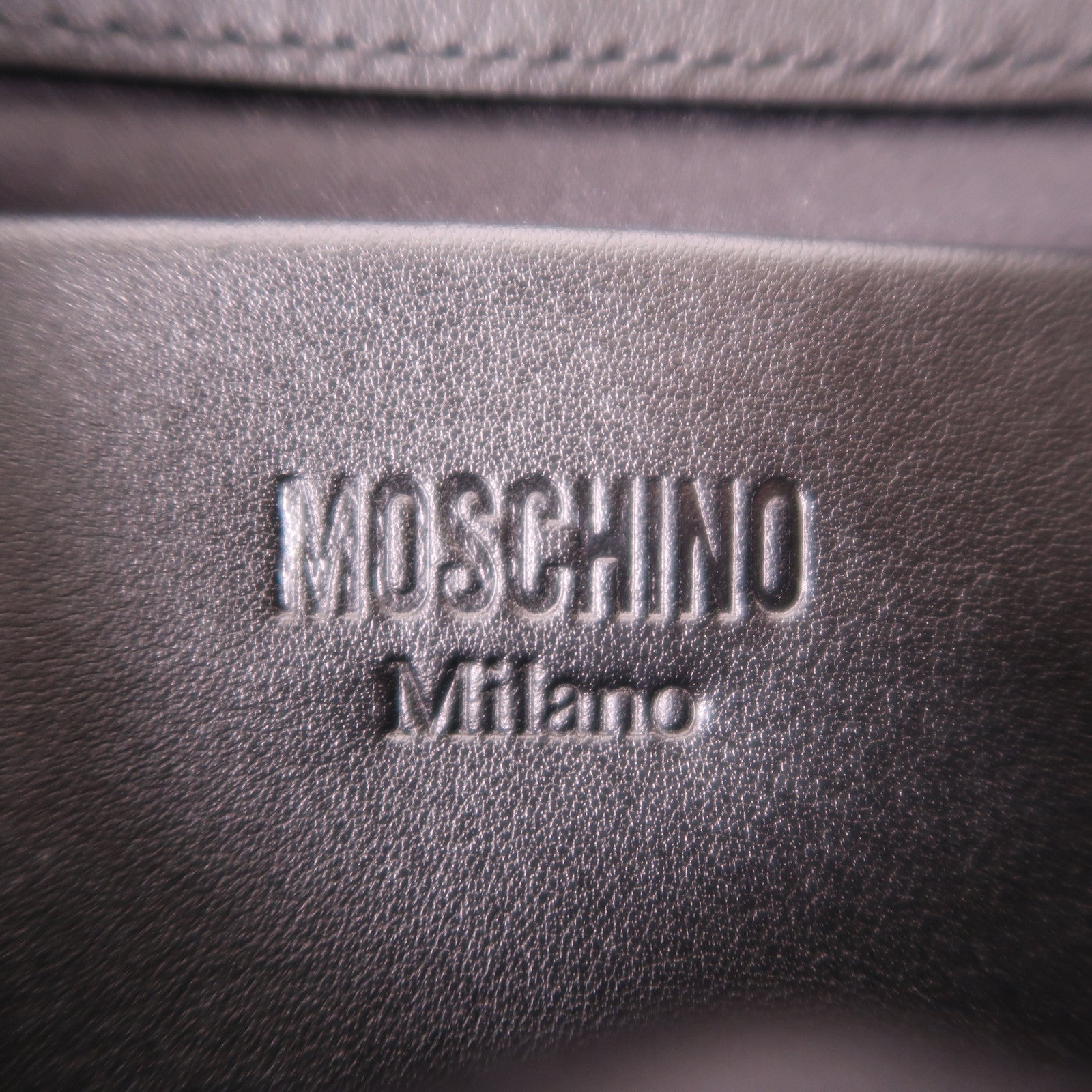 MOSCHINO Canvas Clutch Silver Hand Bag Handbag Black Black Canvas