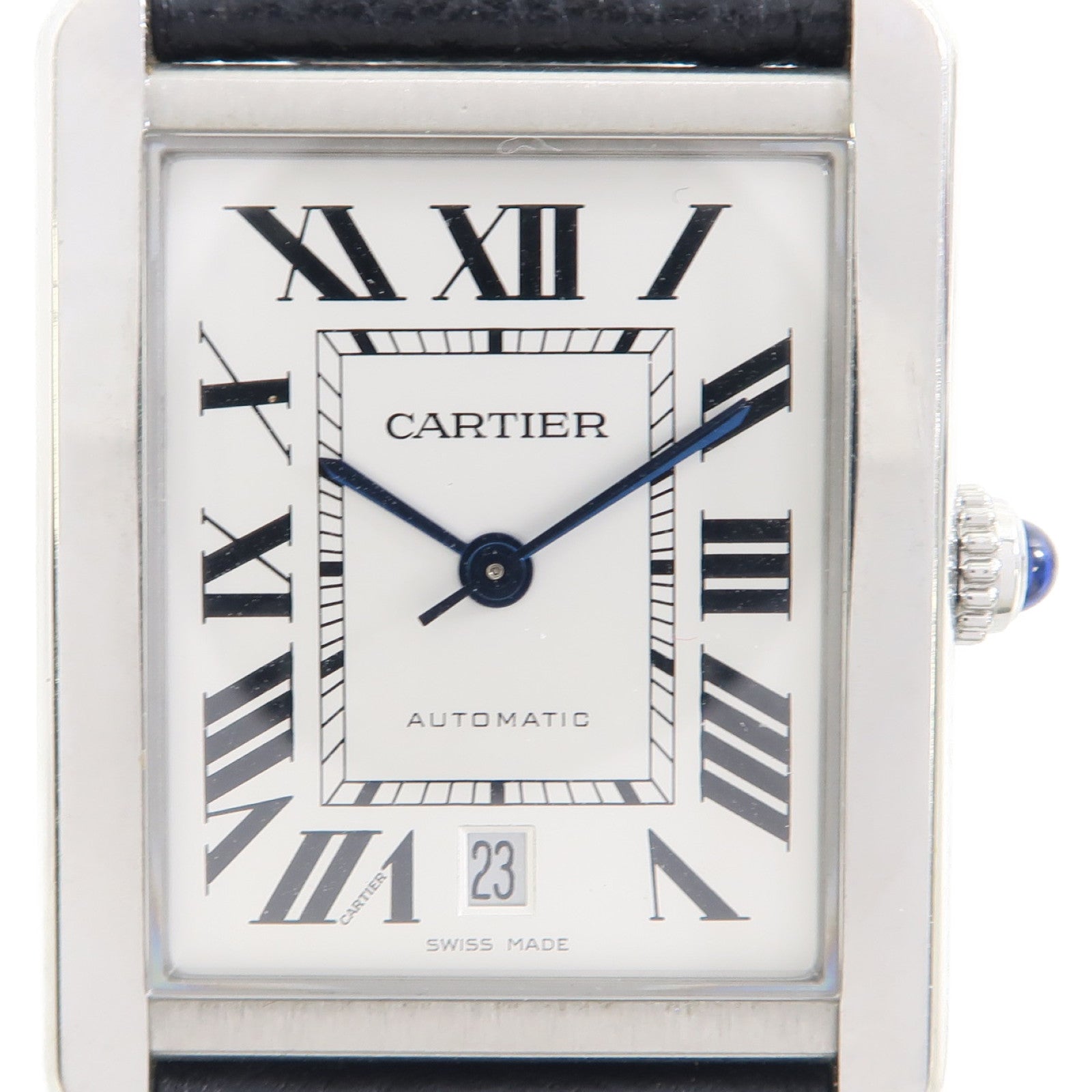 CARTIER Tank Solo不鏽鋼/皮革帶手錶自動機芯銀色