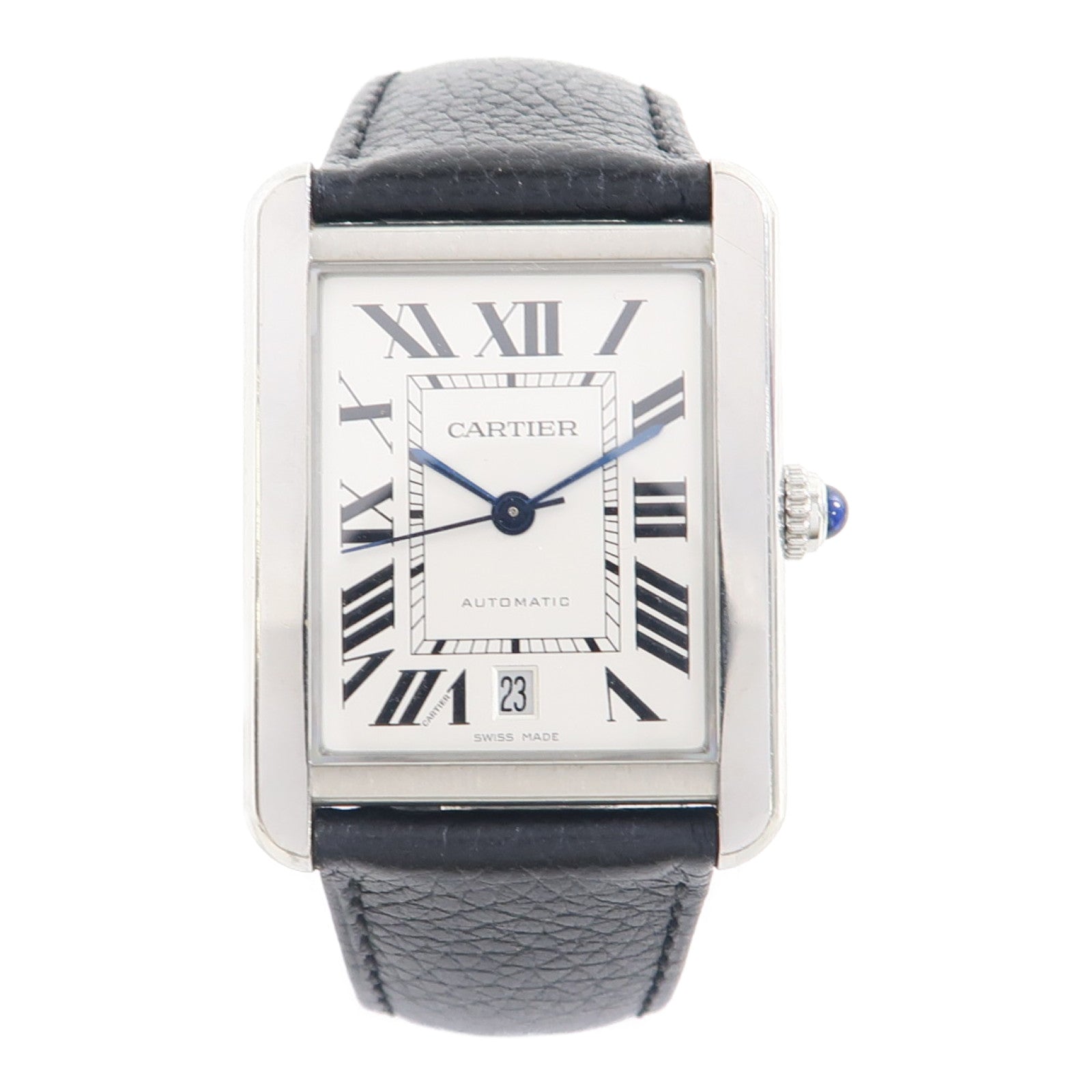 CARTIER Tank Solo不鏽鋼/皮革帶手錶自動機芯銀色